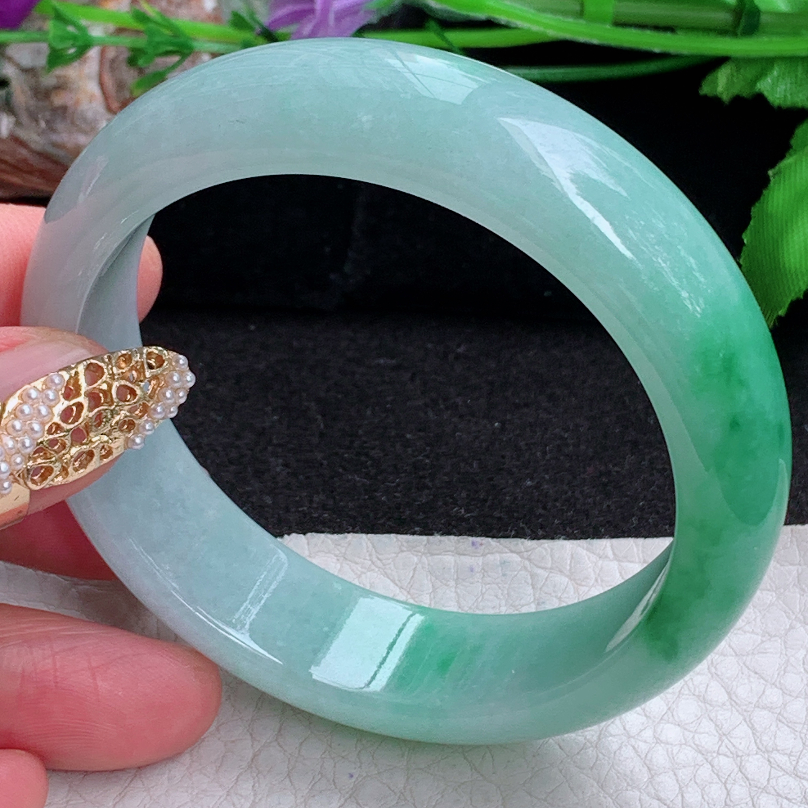 js实拍55.5*15.8*7.6轮胎镯 天然缅甸翡翠a货手镯女款辣绿正圈玉镯子