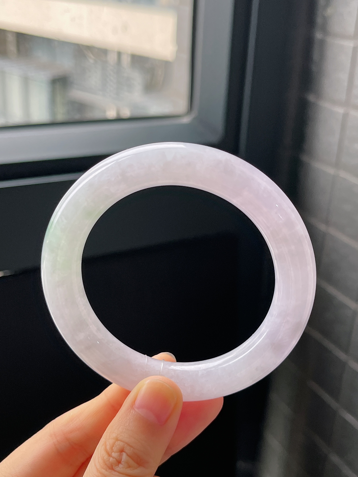 圆镯55.2圈口，翡翠冰糯种春带彩手镯