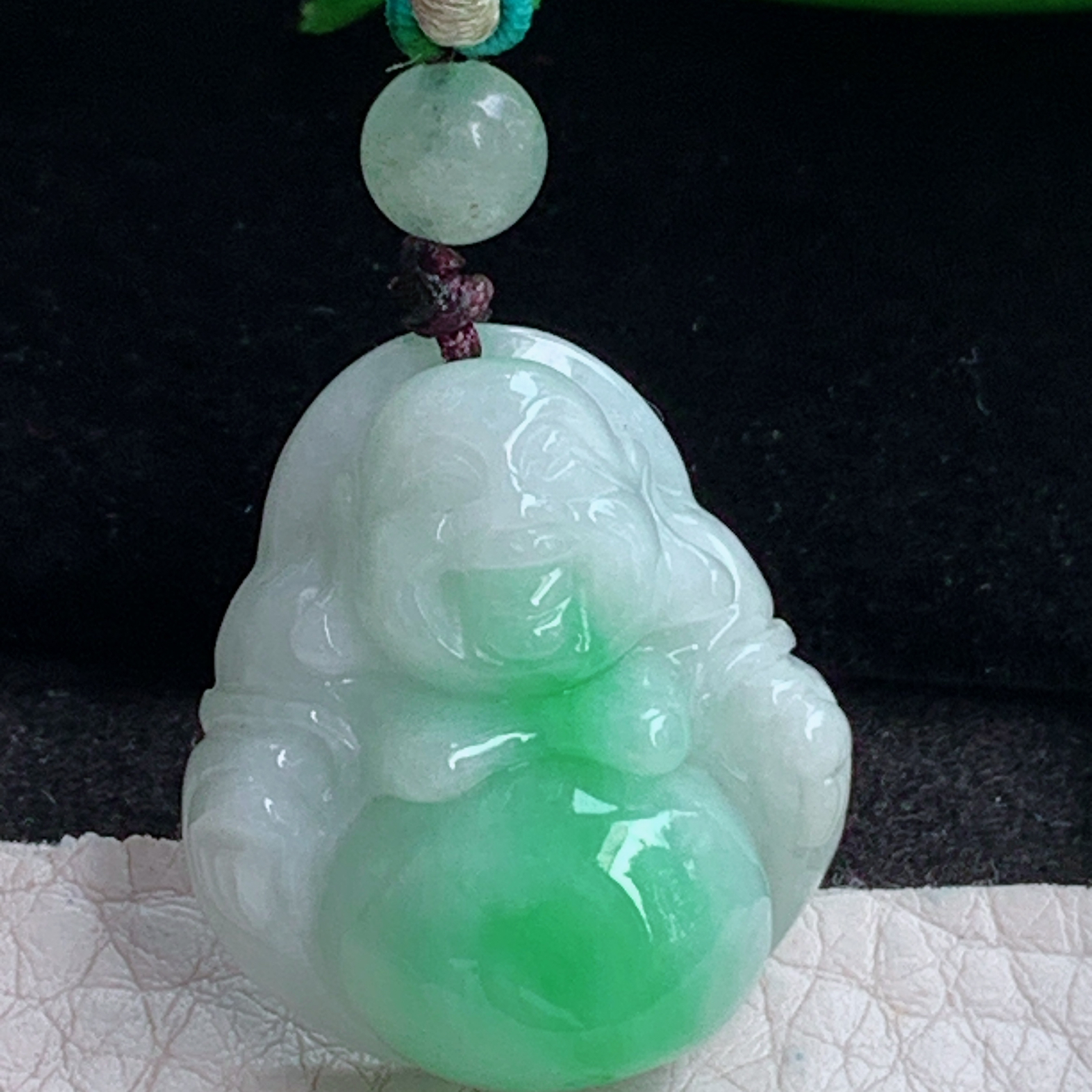 zen实拍26*23.3*11缅甸翡翠飘绿小佛公吊坠大肚弥勒佛宝宝玉坠