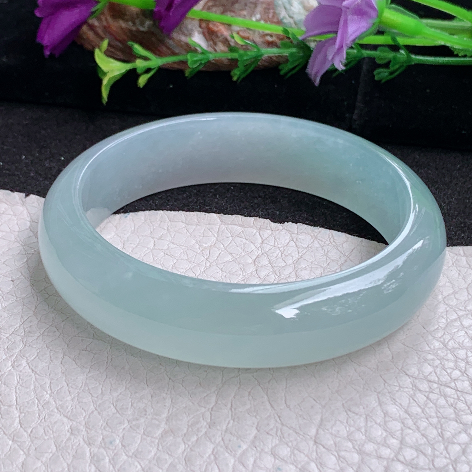 z实拍57*15.2*7.8平安镯 天然缅甸翡翠a货手镯女款冰种晴底正圈玉镯子