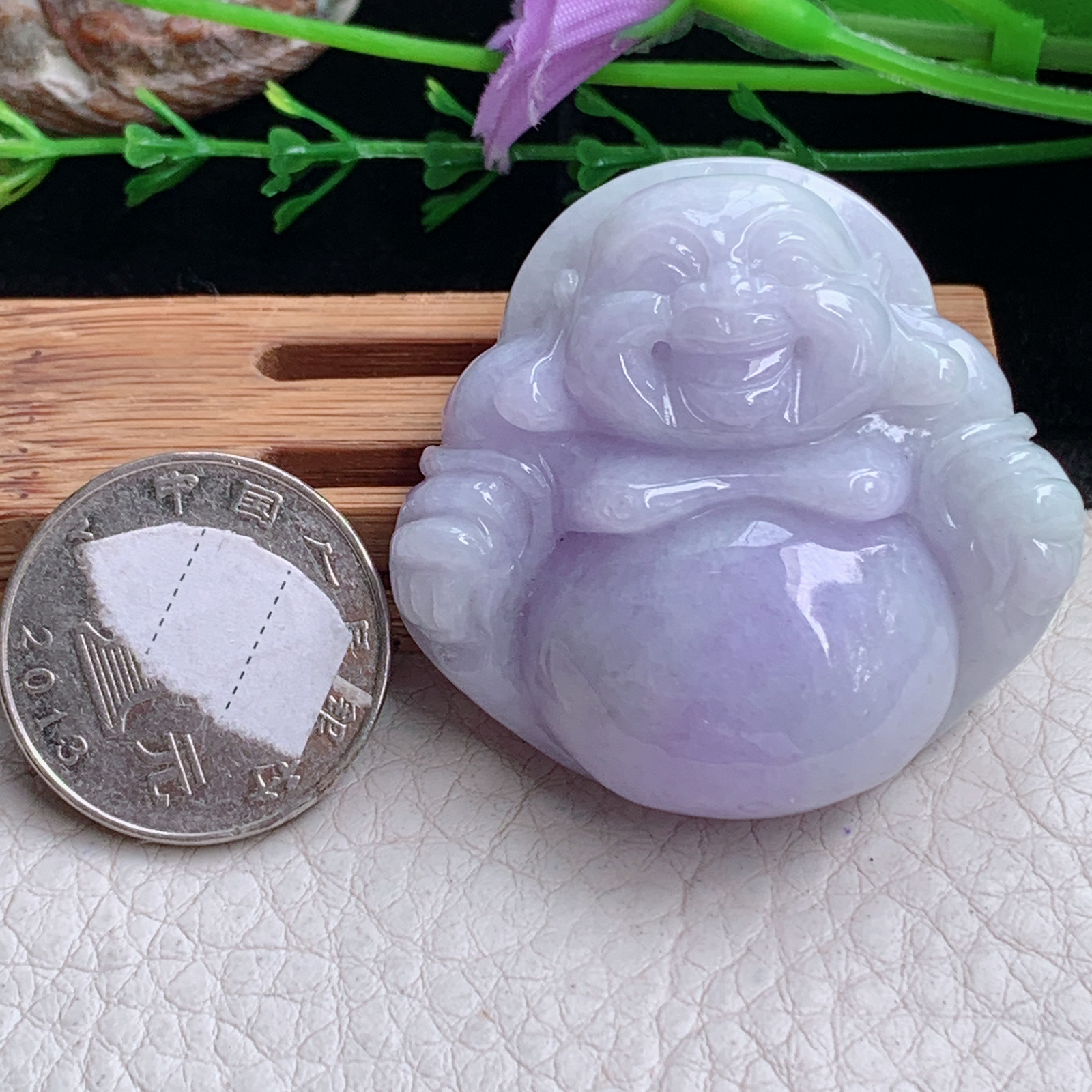 zen实拍42*44*13.5缅甸翡翠紫罗兰大佛公吊坠大肚弥勒佛毛衣坠