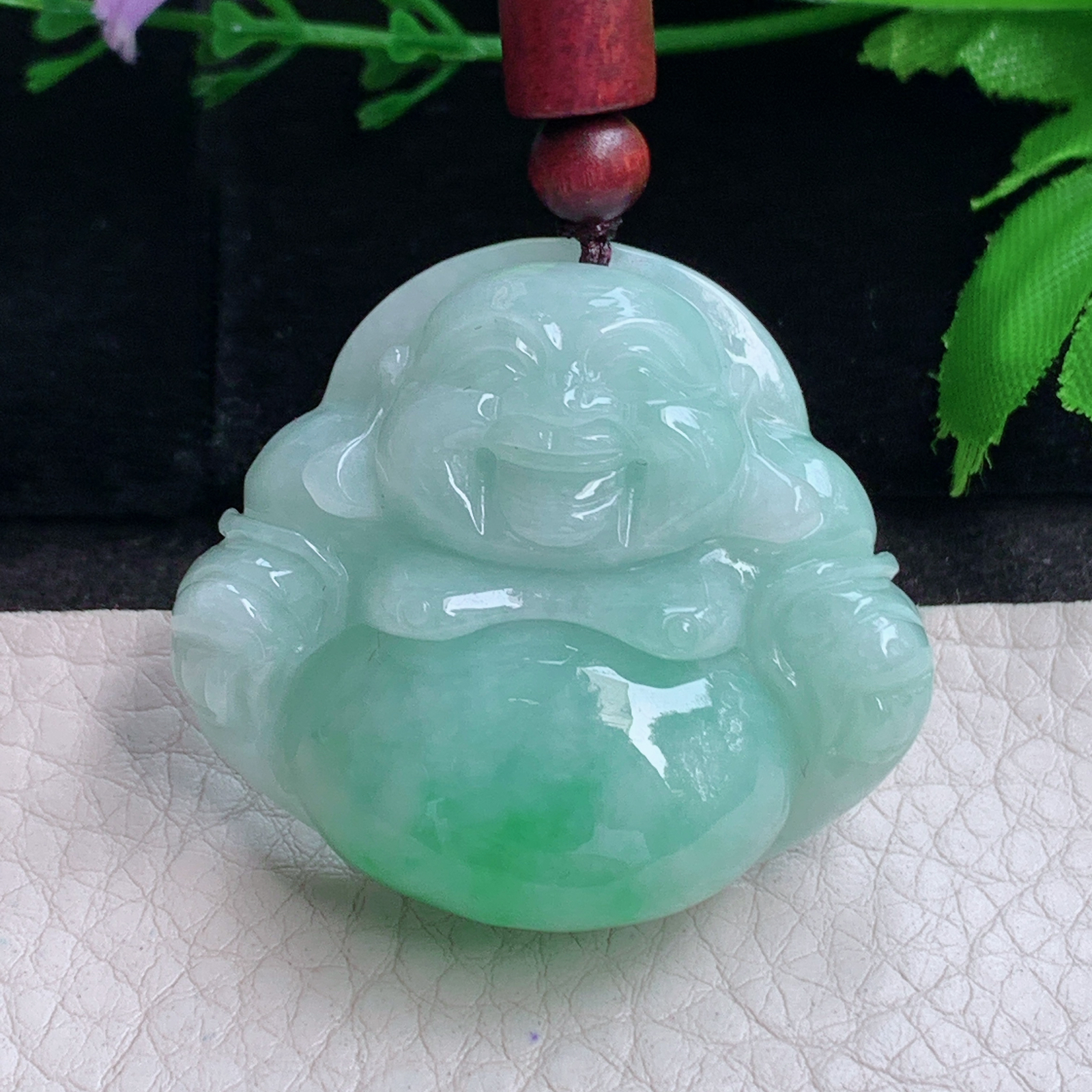 zen实拍36.5*41.3*13.3缅甸翡翠青绿色佛公吊坠开心弥勒佛像项坠