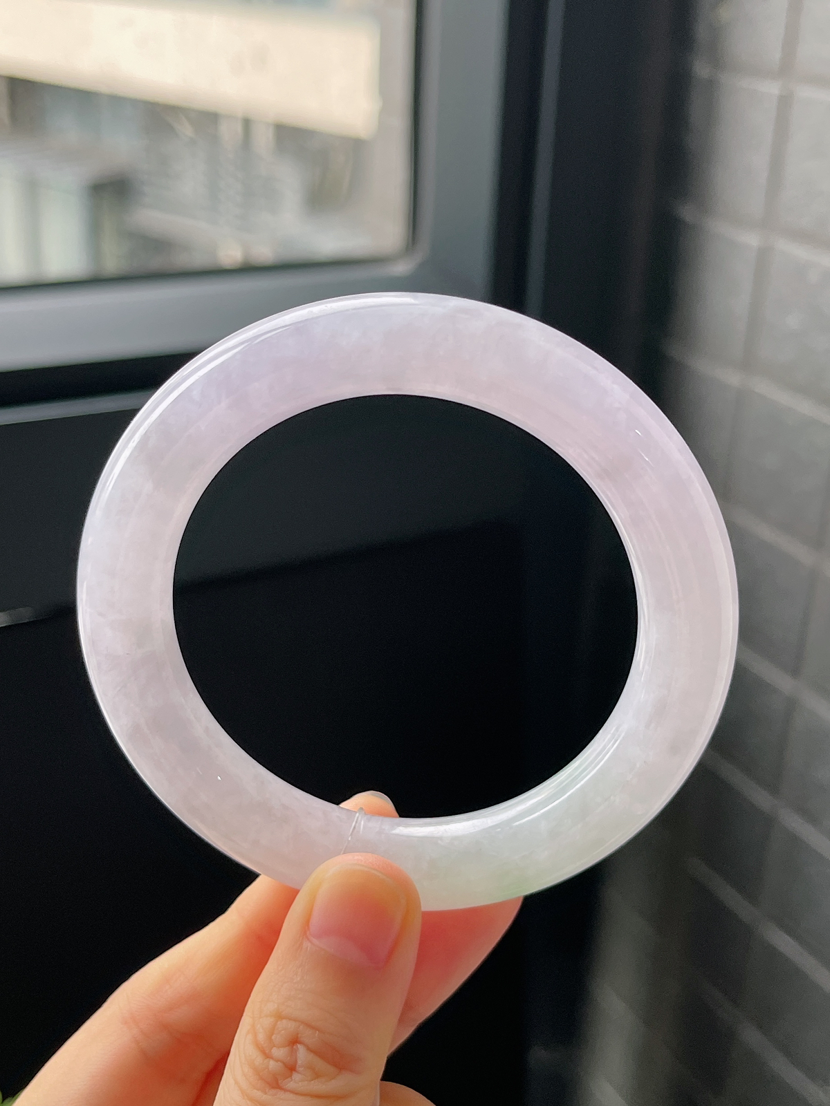 圆镯55.2圈口，翡翠冰糯种春带彩手镯