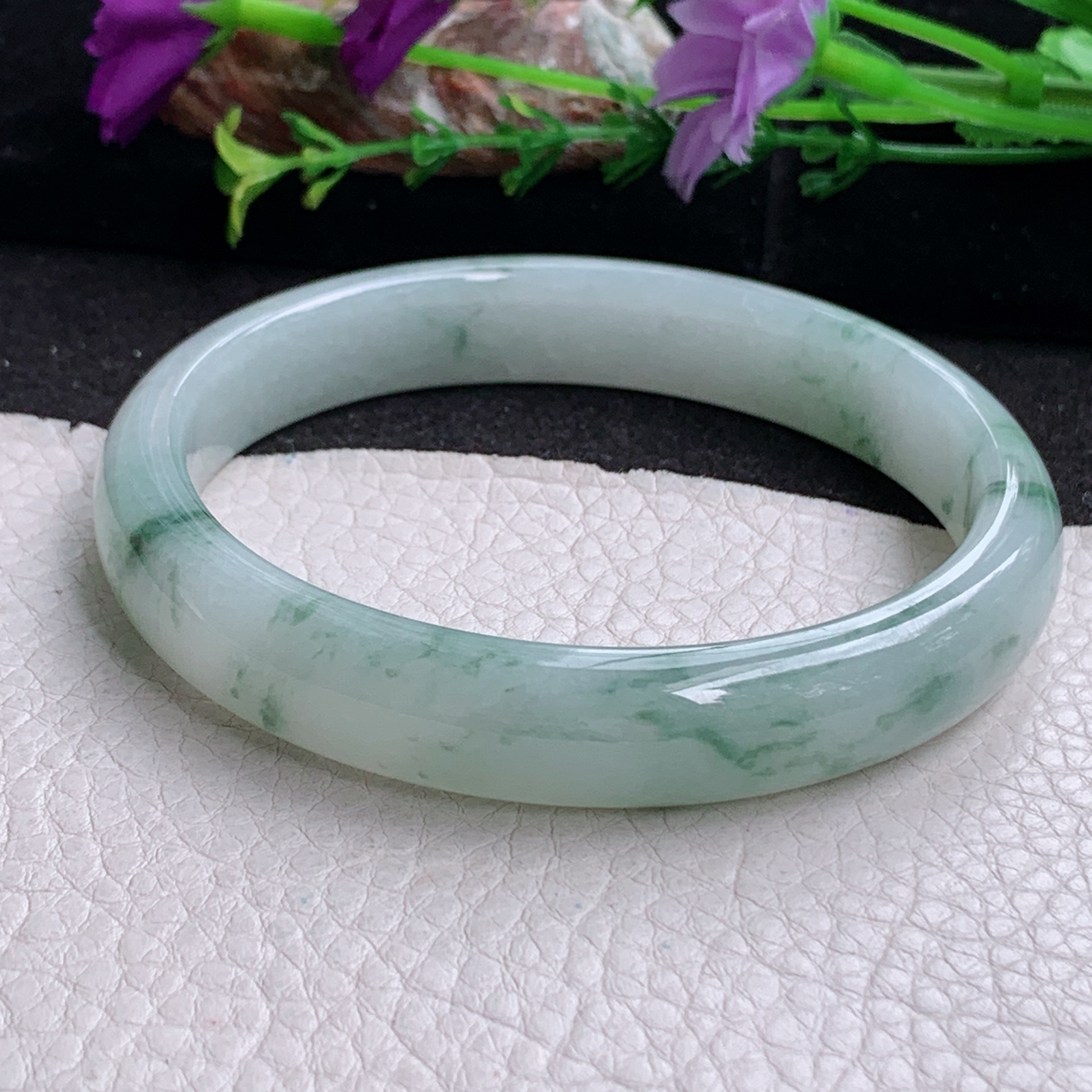 xc大圈口65.5*12.3*7.6平安镯 天然缅甸翡翠a货手镯冰飘花大气正圈玉镯子