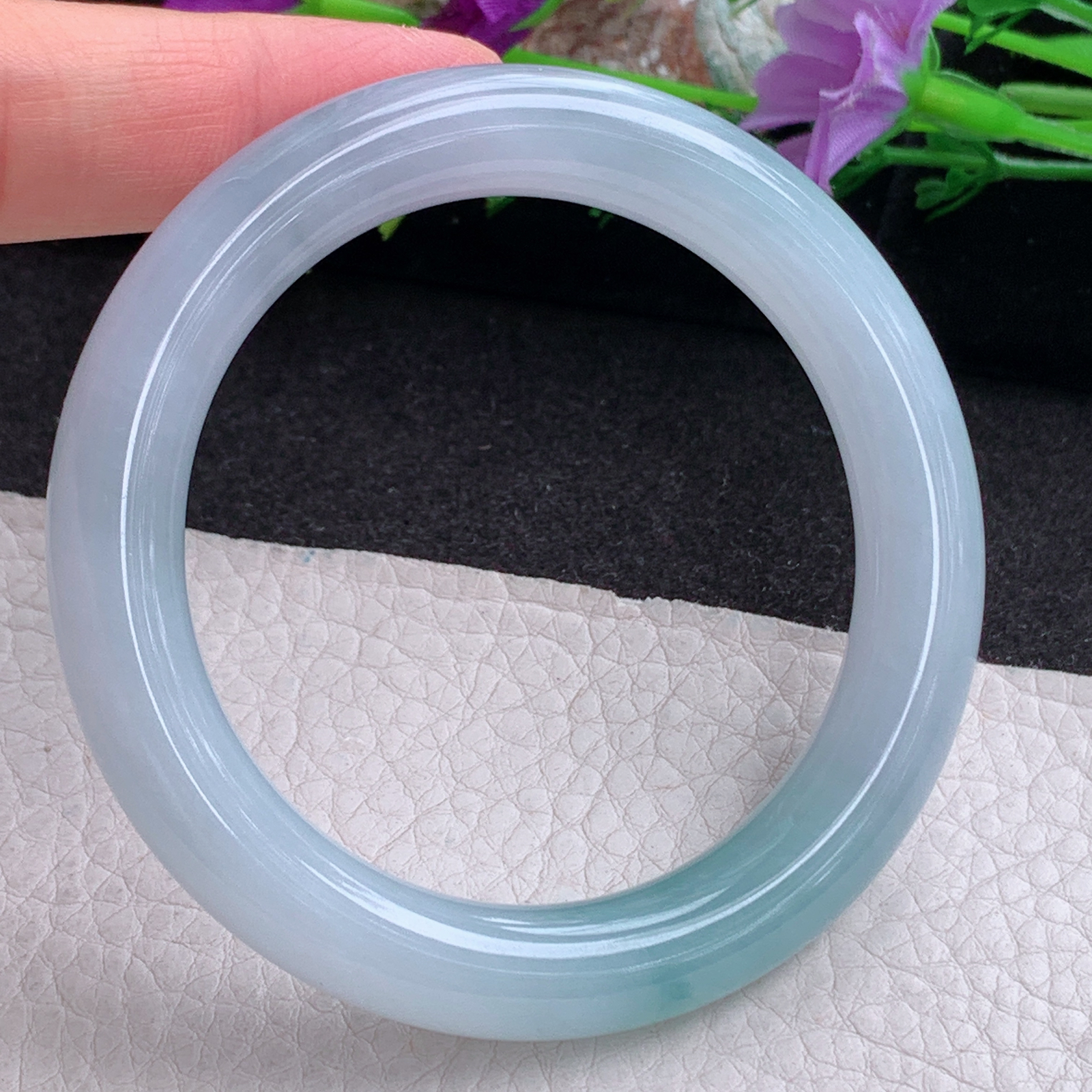 xc实拍54*10.3*9.7美人镯 天然缅甸翡翠a货手镯蓝韵飘花圆条玉镯子