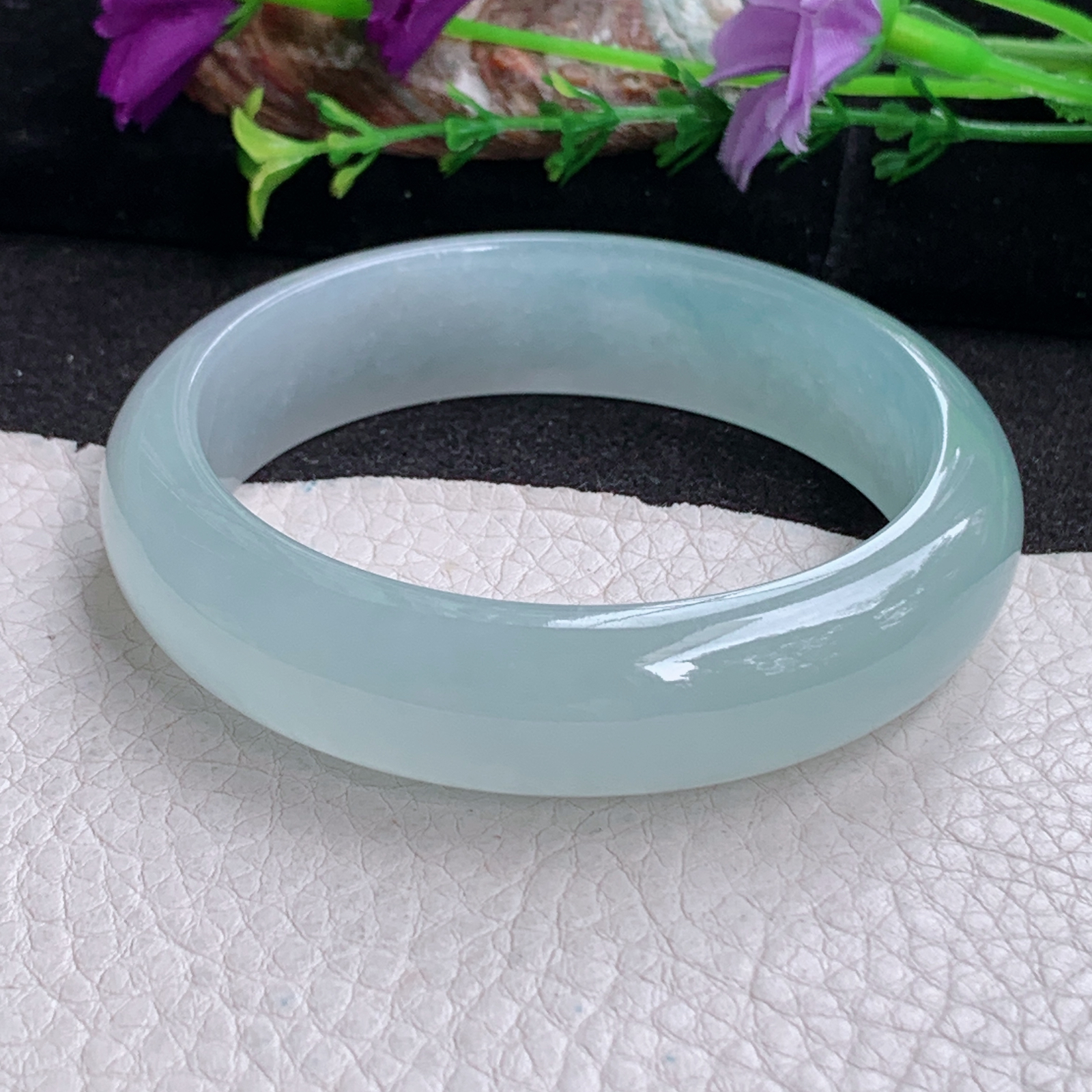 z实拍57*15.2*7.8平安镯 天然缅甸翡翠a货手镯女款冰种晴底正圈玉镯子