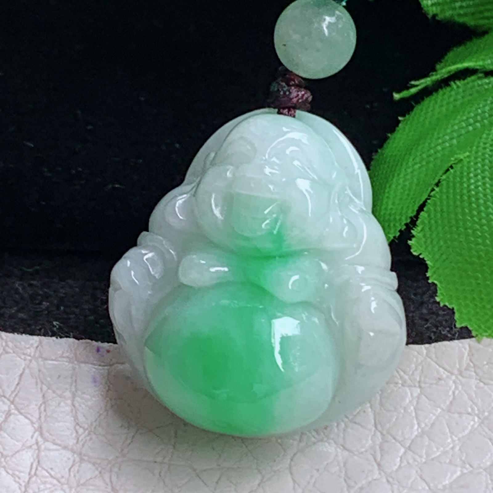 zen实拍26*23.3*11缅甸翡翠飘绿小佛公吊坠大肚弥勒佛宝宝玉坠