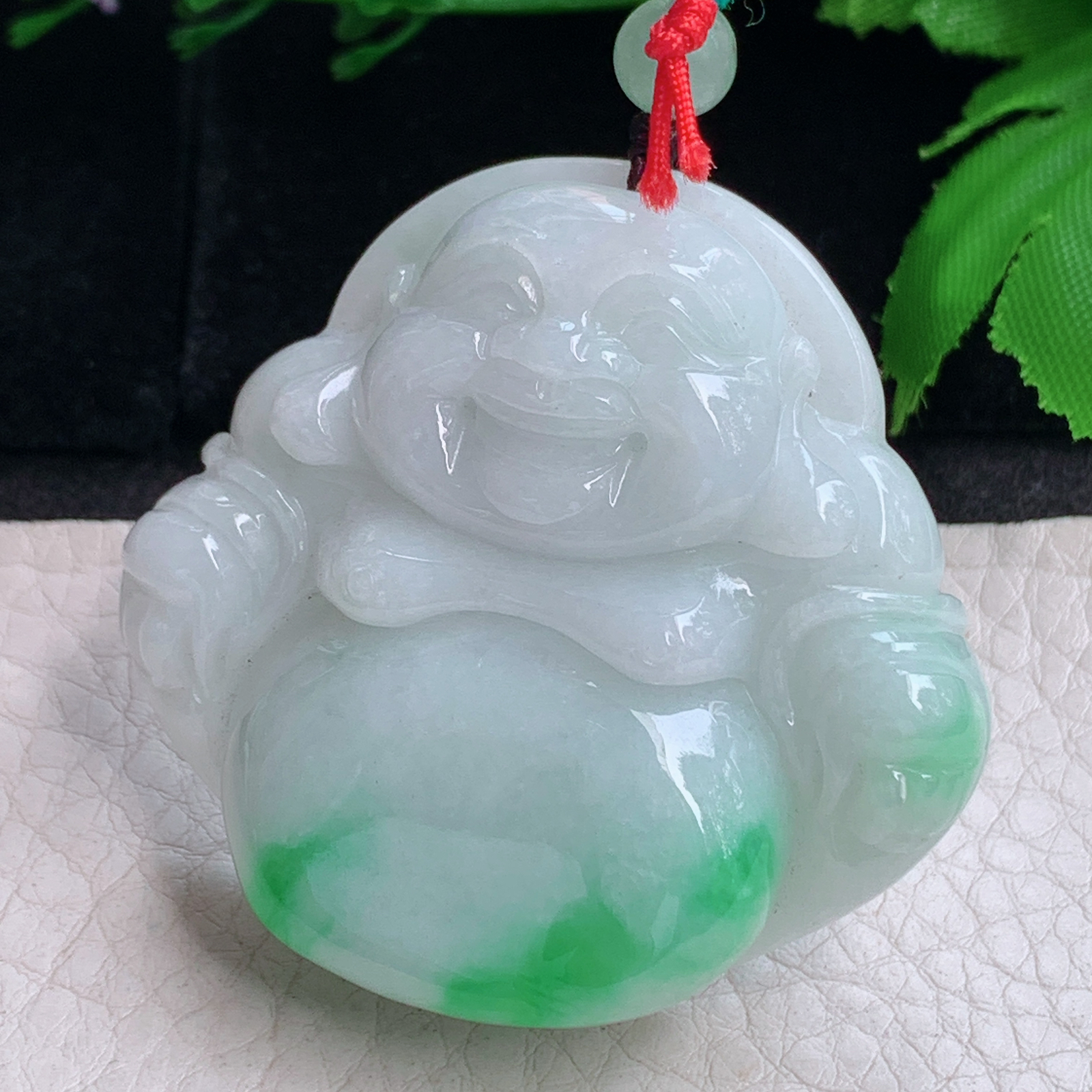 zen实拍46*48*12.3缅甸翡翠飘阳绿大佛公吊坠大肚弥勒佛像项坠毛衣坠