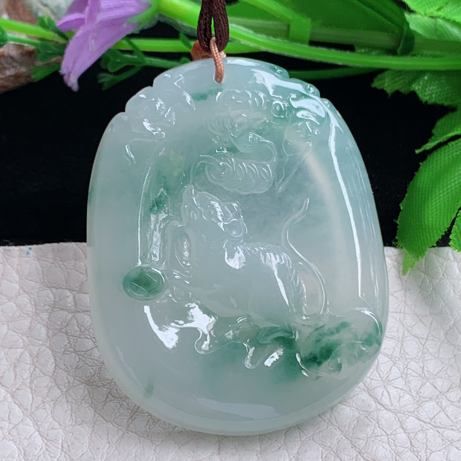 Bg实拍51.3*40.6*6.3缅甸翡翠冰飘花招财鼠吊坠生肖老鼠玉坠