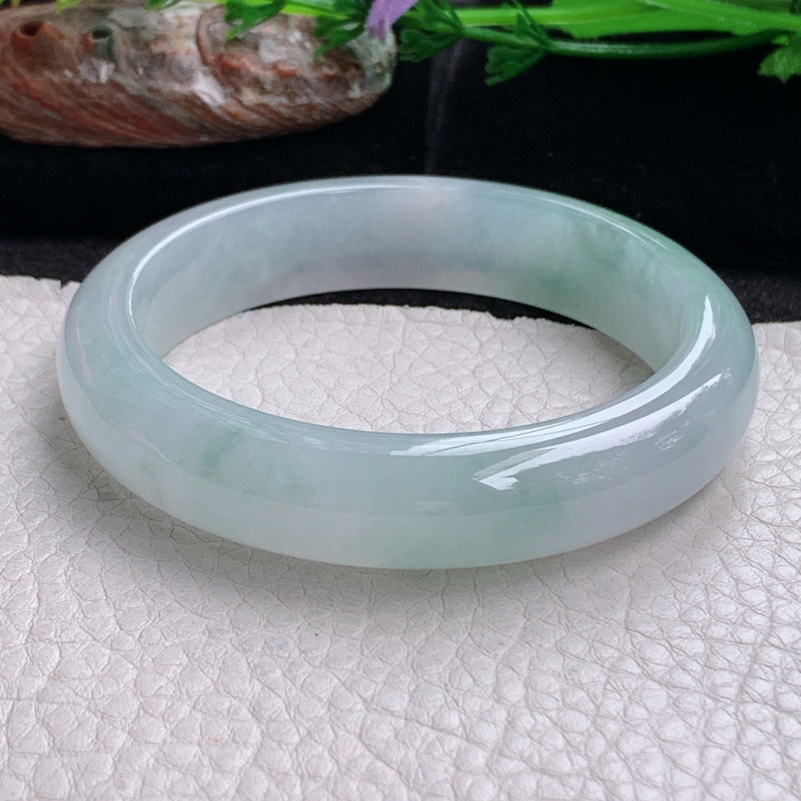 r实拍54:5*12.8*8平安镯 天然缅甸翡翠a货冰飘花正圈玉镯子