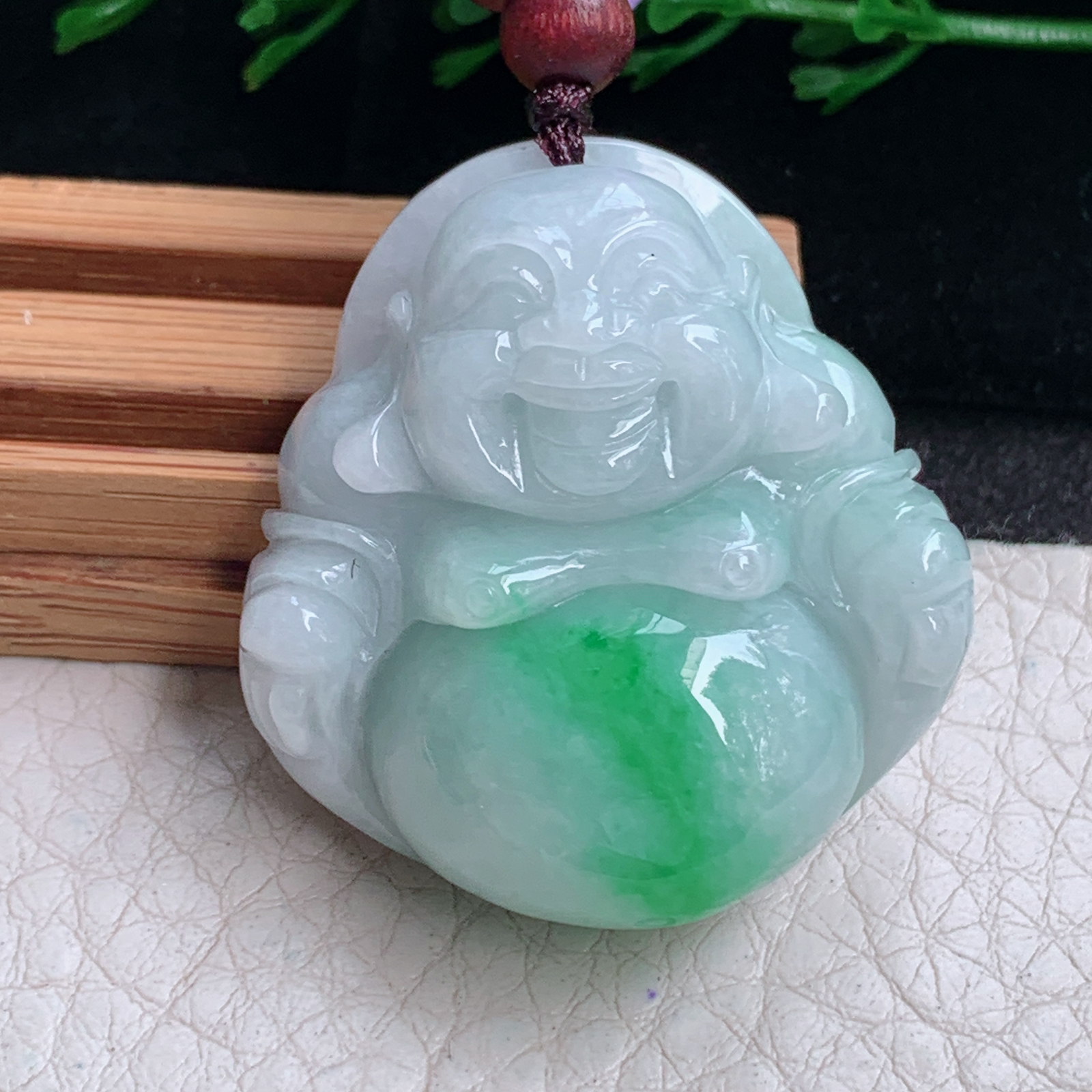 zen实拍37*35*13缅甸翡翠飘绿佛公吊坠大肚弥勒佛玉坠