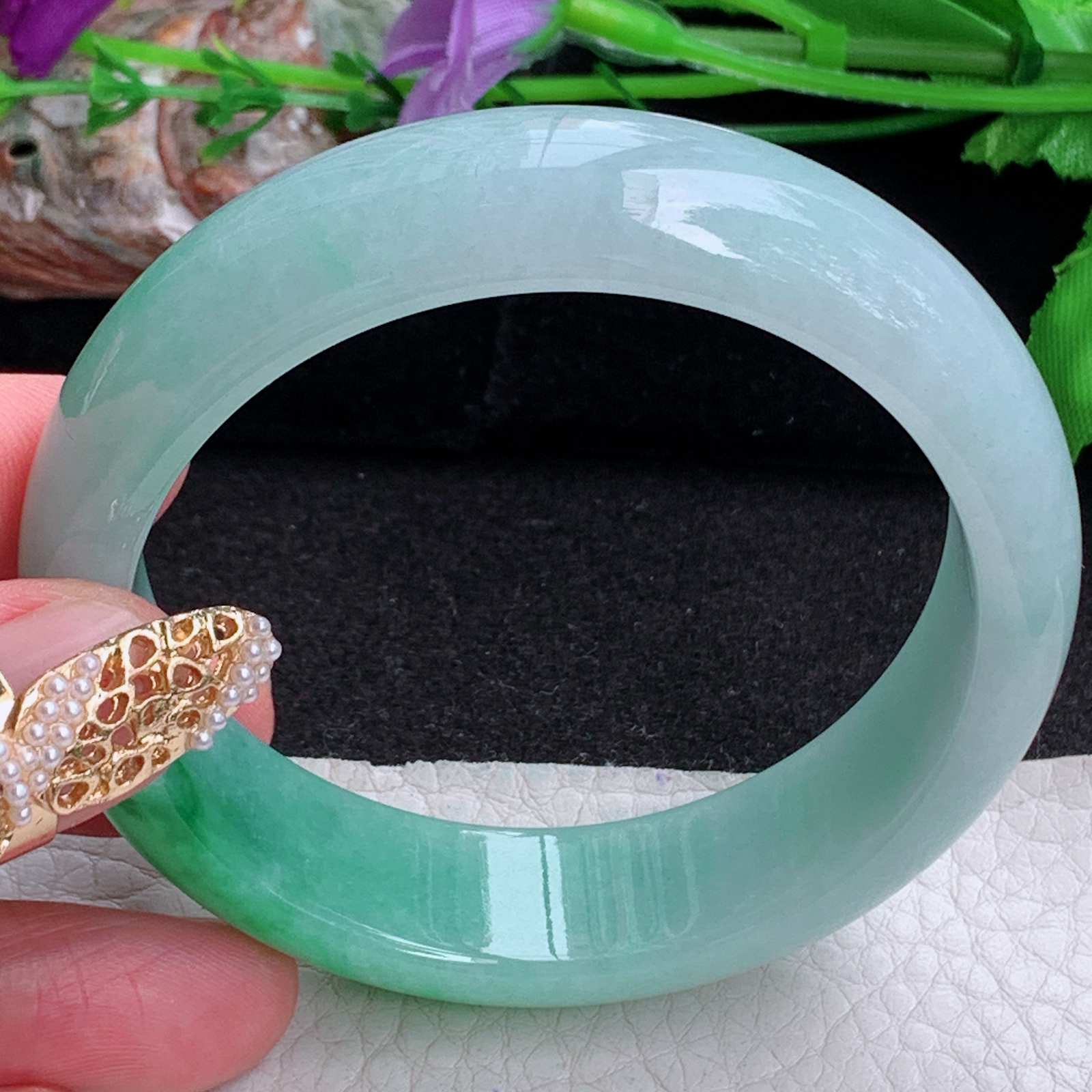 js实拍55.5*15.8*7.6轮胎镯 天然缅甸翡翠a货手镯女款辣绿正圈玉镯子