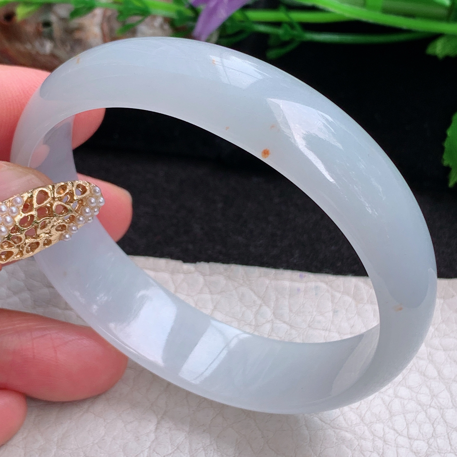 jm实拍57*53*15.7*7轮胎招财贵妃镯 天然缅甸翡翠a货冰洒金蛋形玉镯