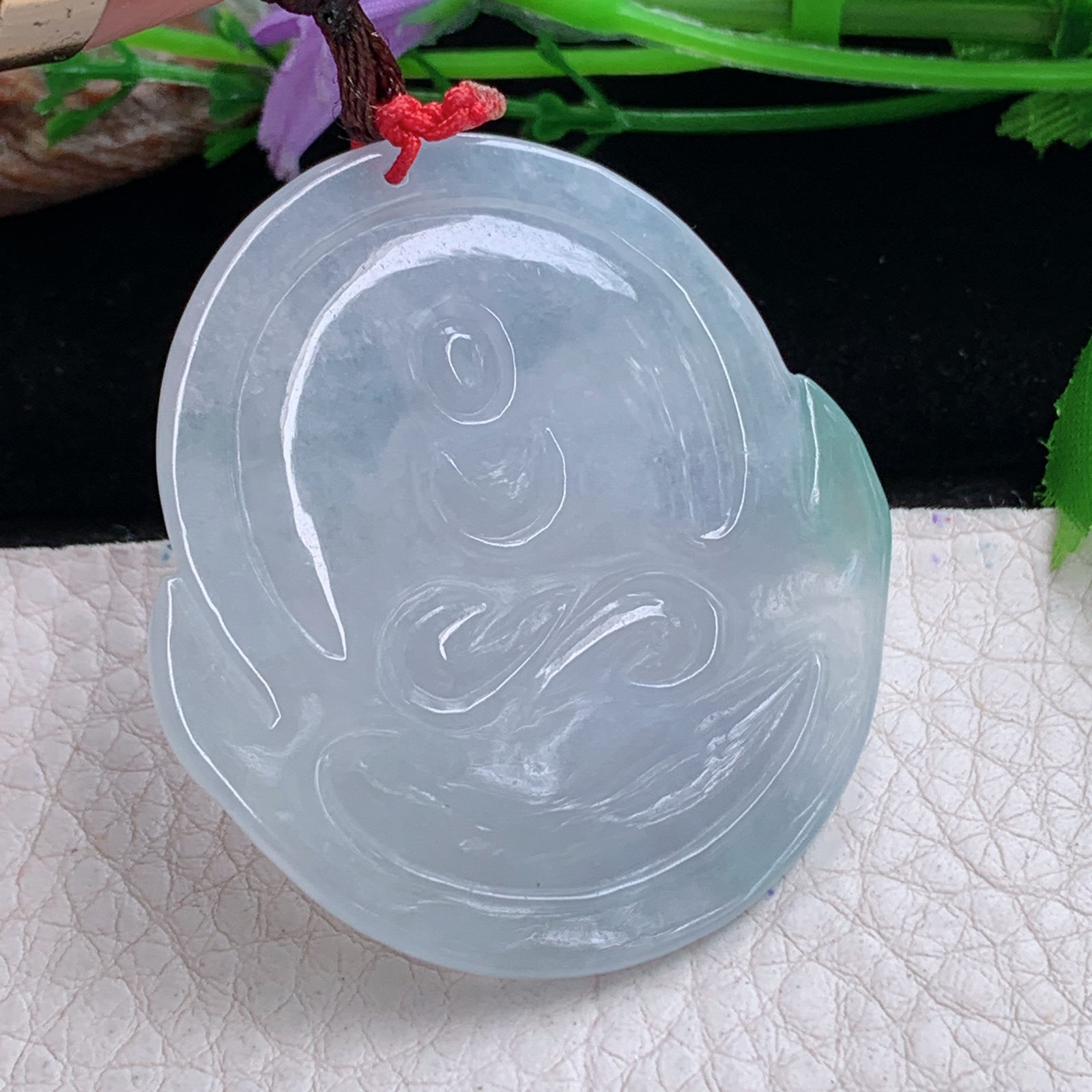 Bg实拍49.5*45.5*6缅甸翡翠冰润普贤观音菩萨