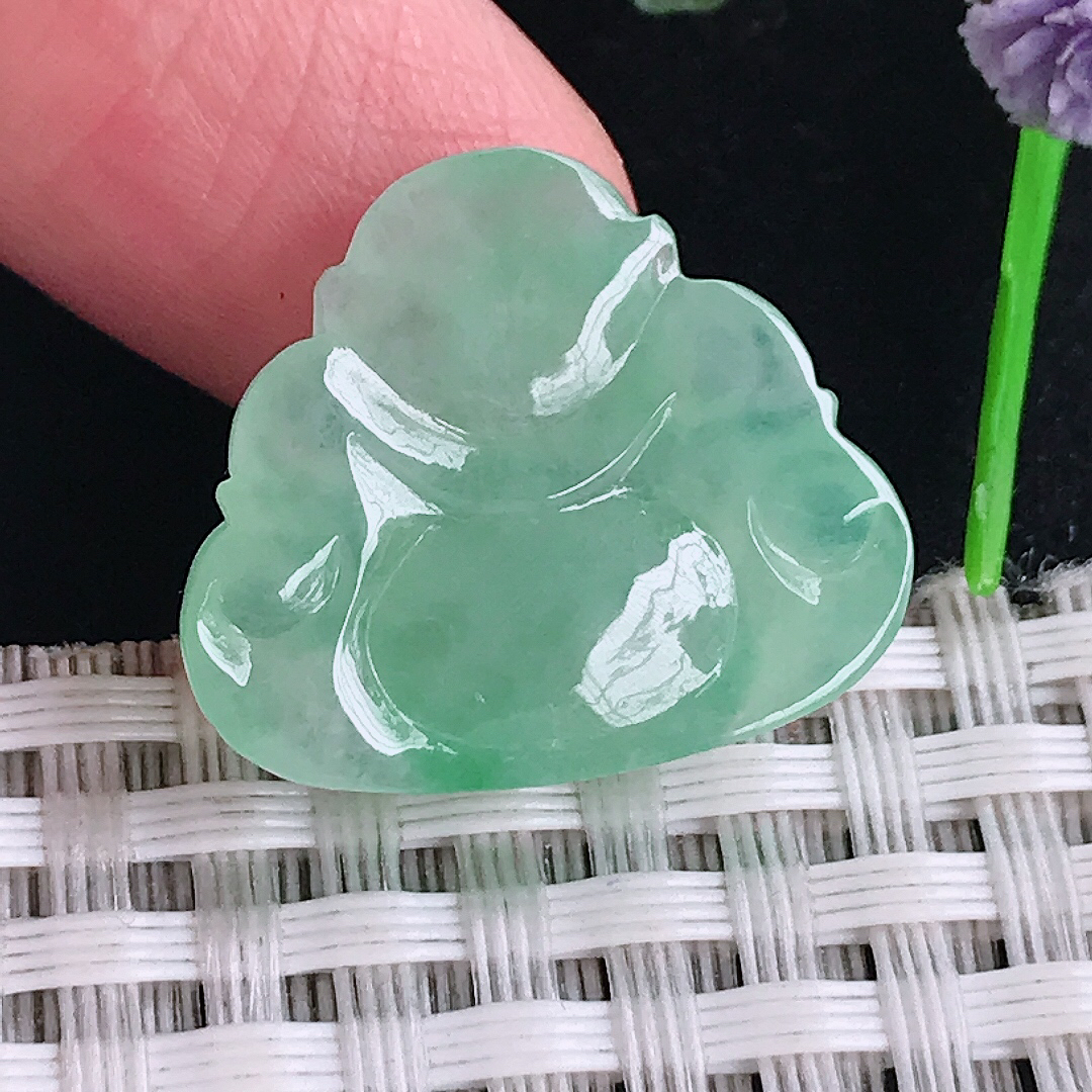 自然光19.5/22.6/6.6老坑冰晴绿小佛公吊坠翡翠玉坠挂件