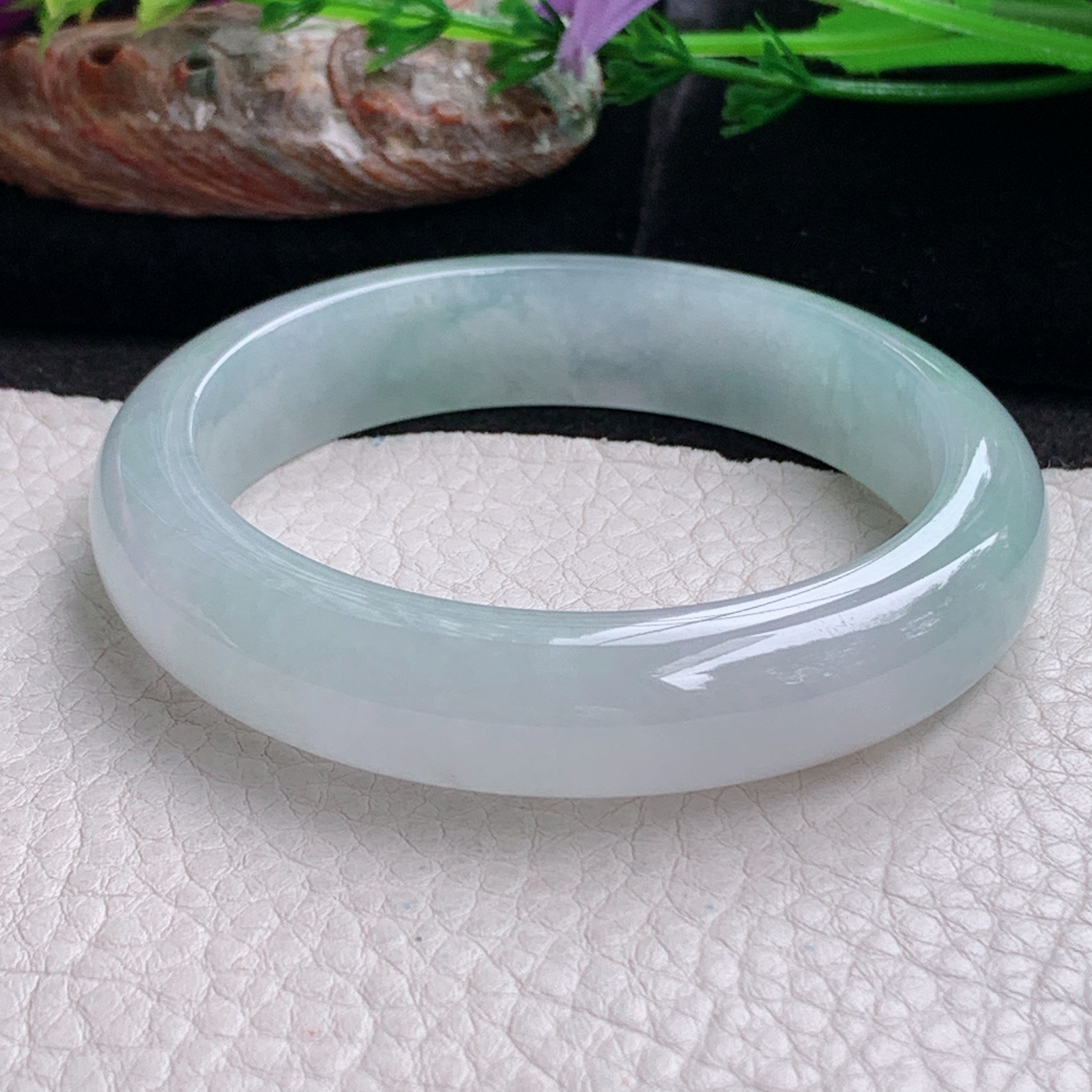 r实拍54:5*12.8*8平安镯 天然缅甸翡翠a货冰飘花正圈玉镯子