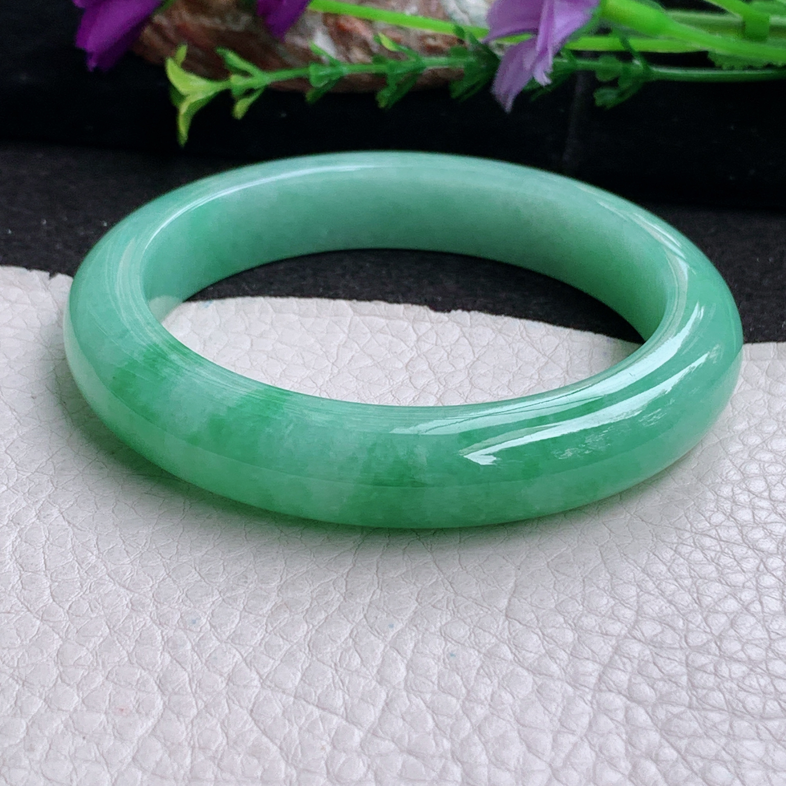 xc大圈口60*12.5*9.3平安镯 天然缅甸翡翠a货手镯辣绿厚装正圈玉镯子