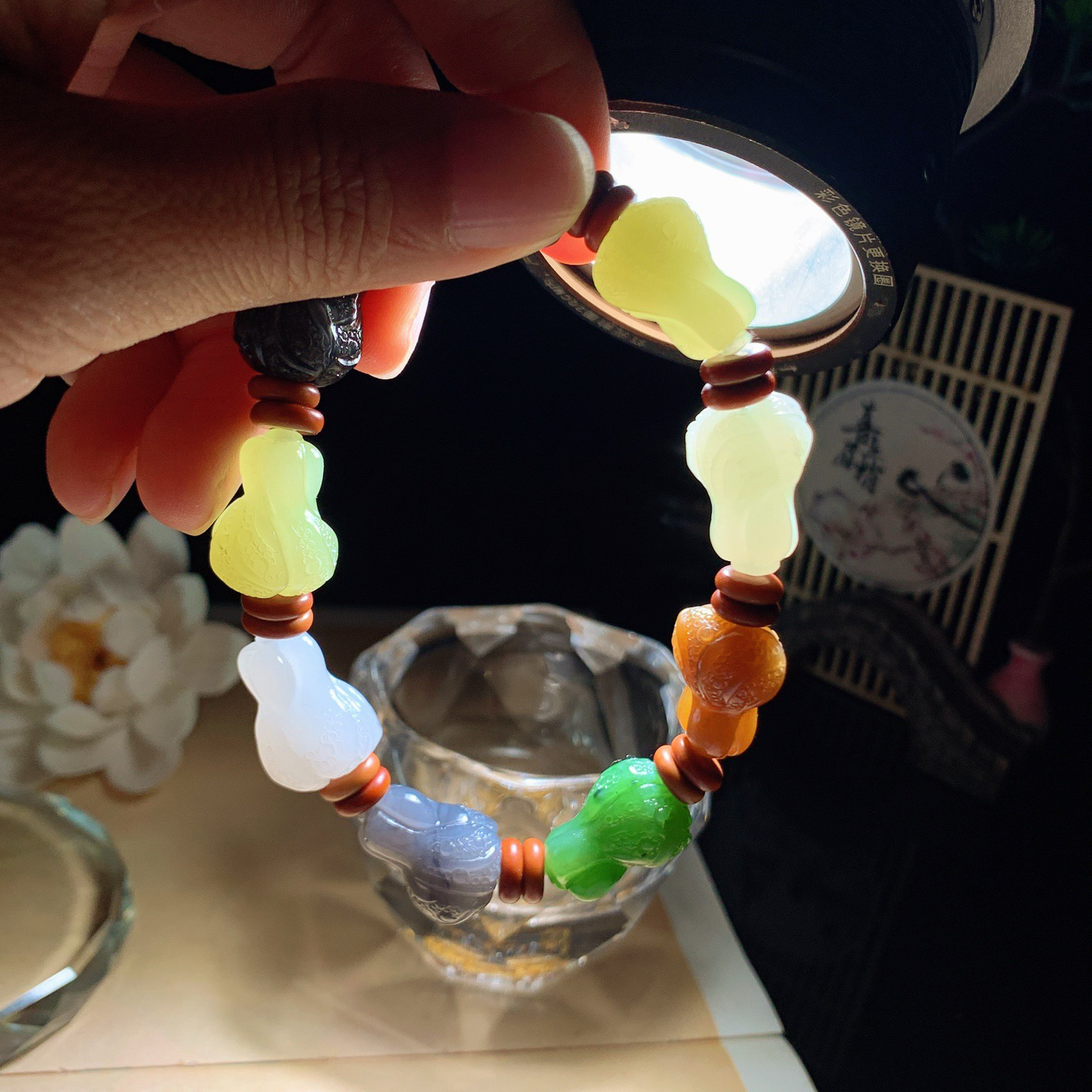 新疆和田玉多宝白菜手串 单颗尺寸19/13/！玉质细腻油润 底色纯净 脂粉好，品质好。lt260420