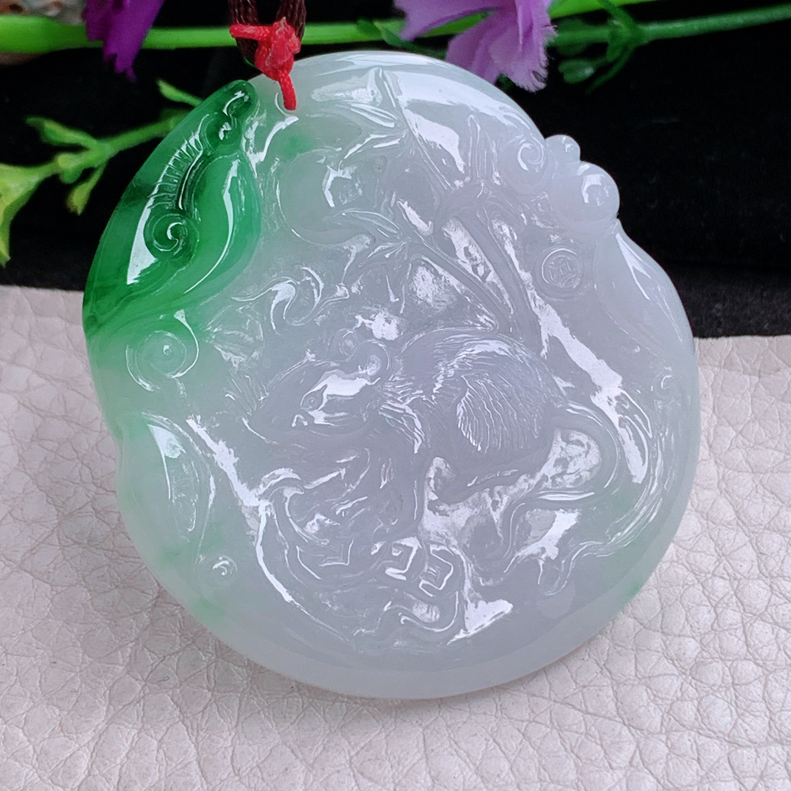 bg实拍52*48*5.3缅甸翡翠a货精雕鼠到运到 生肖鼠玉吊坠 玉挂件