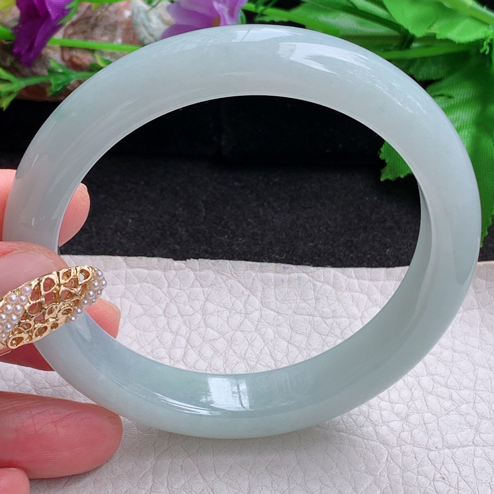 zjf大圈口60*12.5*9平安镯 天然缅甸翡翠a货手镯女款浅绿正圈玉镯子