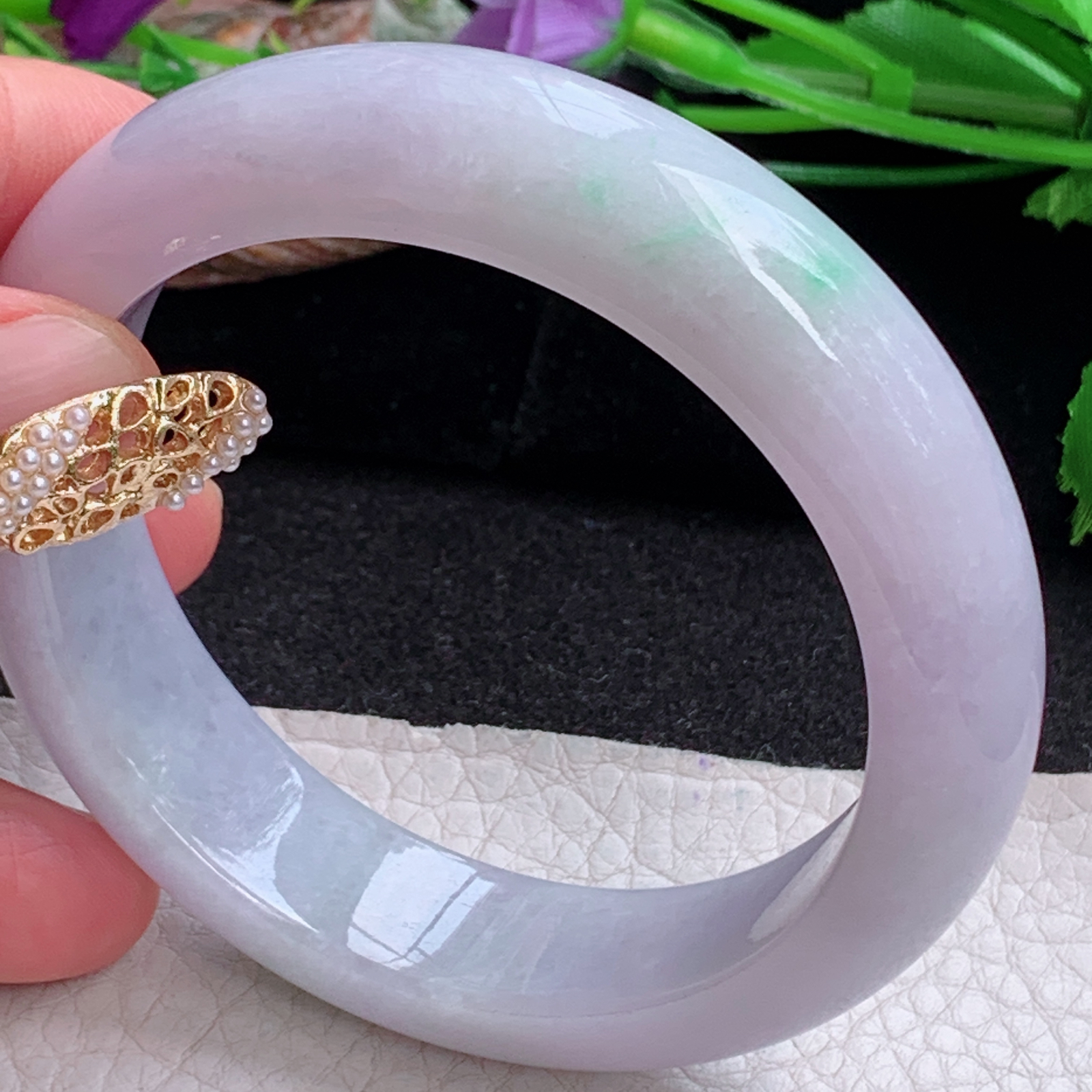 jm实拍57*14.6*8.2平安镯 天然缅甸翡翠a货手镯淡春带彩正圈玉镯子