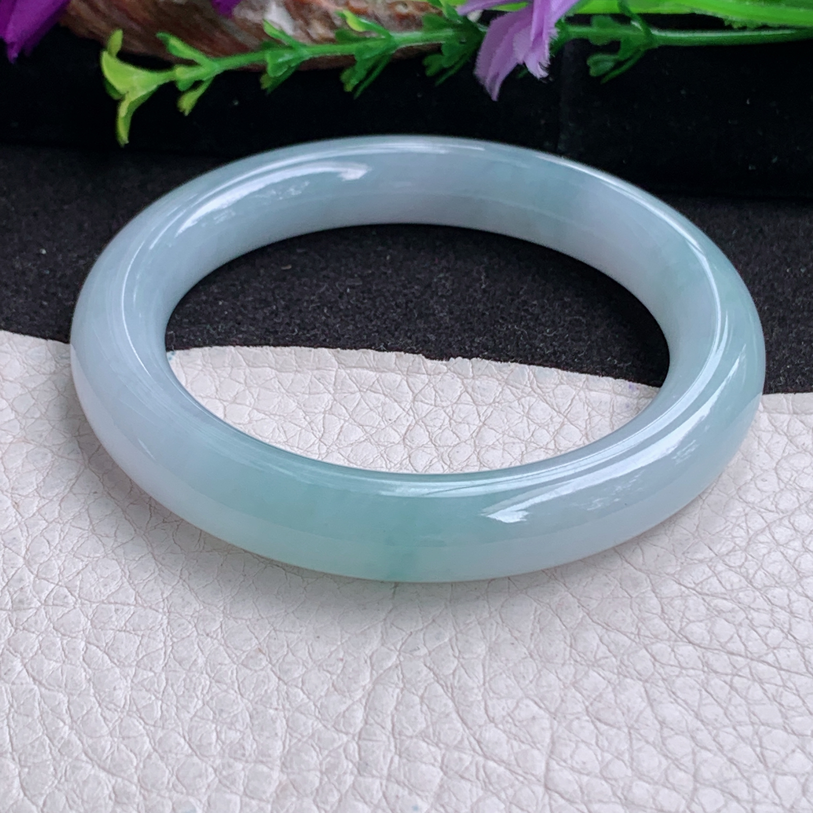 xc实拍54*10.3*9.7美人镯 天然缅甸翡翠a货手镯蓝韵飘花圆条玉镯子