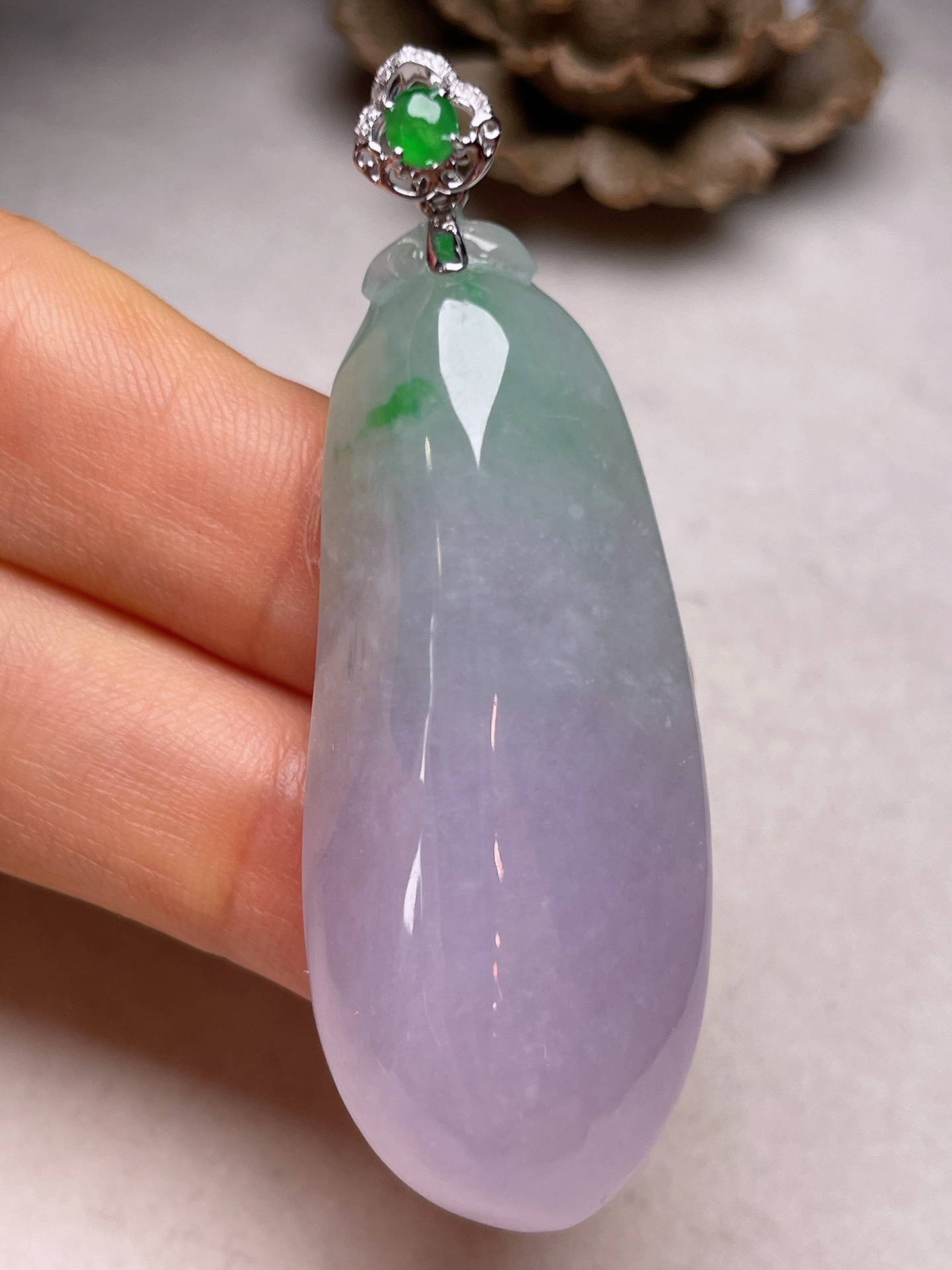 ️ 【18K金镶福瓜】冰糯种满紫无裂一手货源裸石尺寸48.5/19.5/12、整体长55.8