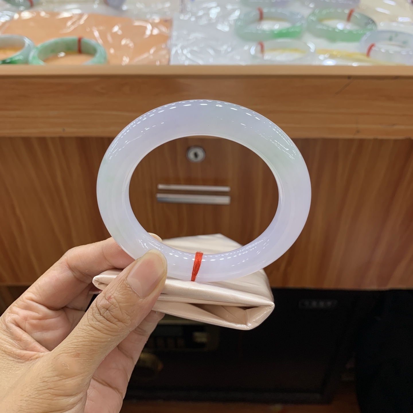 042119GX冰春彩圆条翡翠手镯57.4-11-12