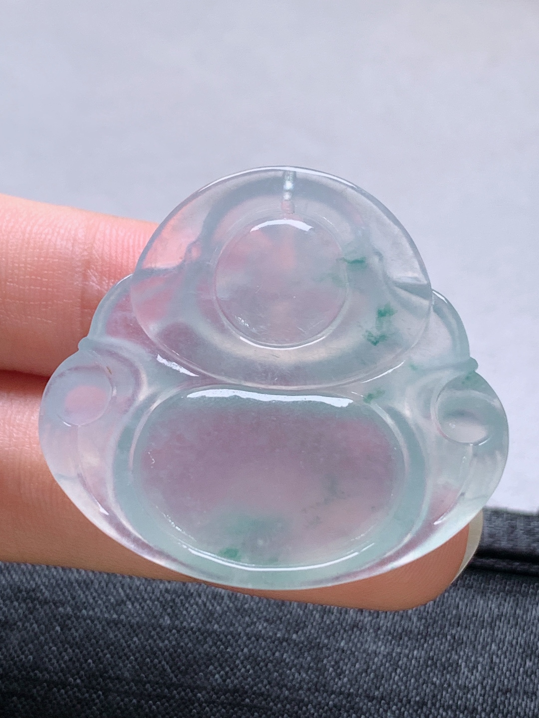 冰种飘花佛公，无裂通透细腻，裸石33.1-35.5-6.5