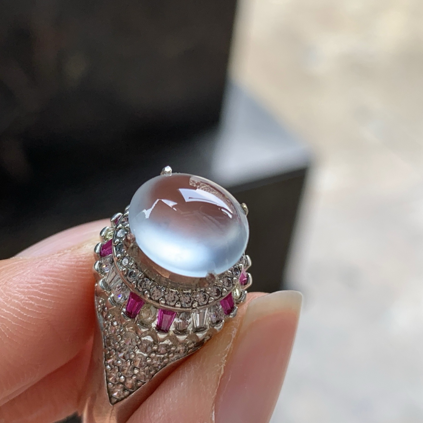 高冰戒面^_^透亮 强荧光 铜托