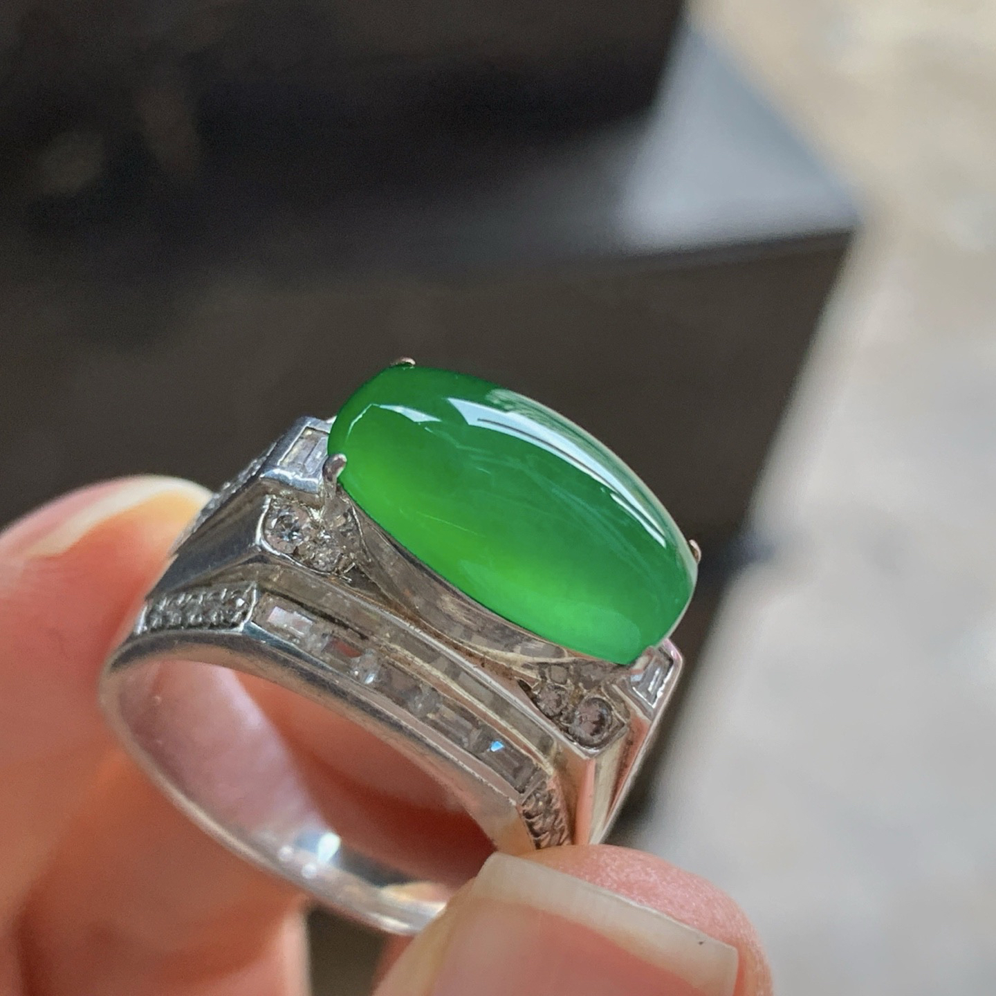 冰绿戒面^_^种色好 透亮 高种高色 铜托