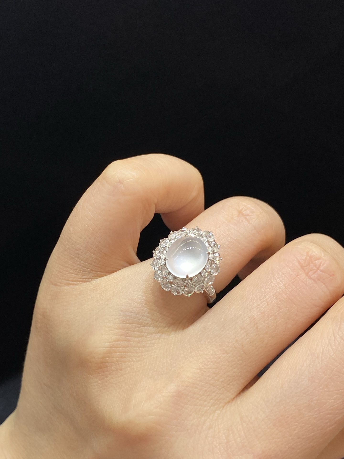 冰种 起光 茅台白 蛋面 吊坠 戒指 两用款18k金尺寸24.2/18-16-12.5（裸石10-8.8-4.3）