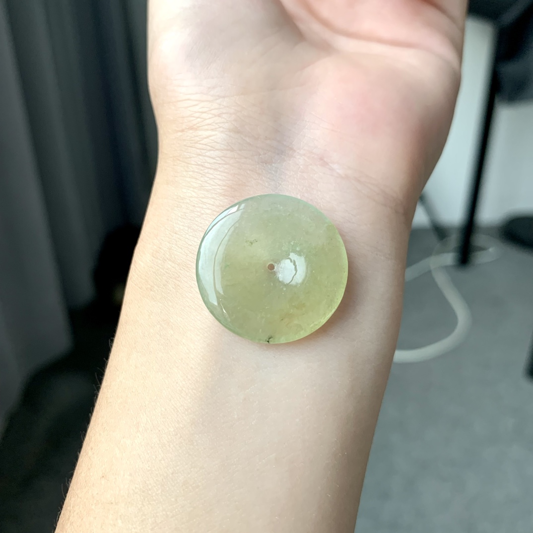 冰种黄翡平安扣，亮丽优美，细腻飘花，尺寸24.7-3.8，D8298BFC