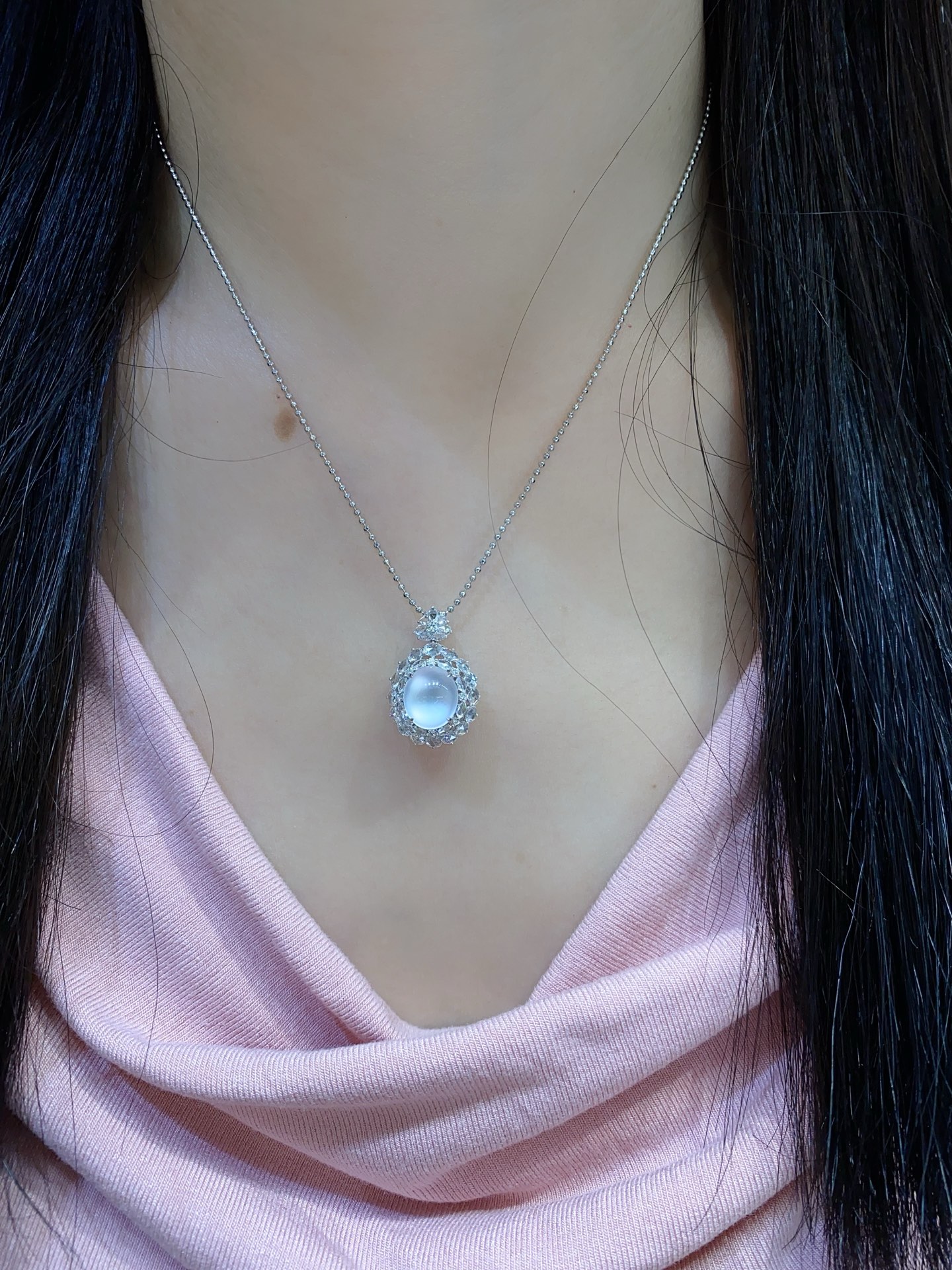 冰种 起光 茅台白 蛋面 吊坠 戒指 两用款18k金尺寸24.2/18-16-12.5（裸石10-8.8-4.3）