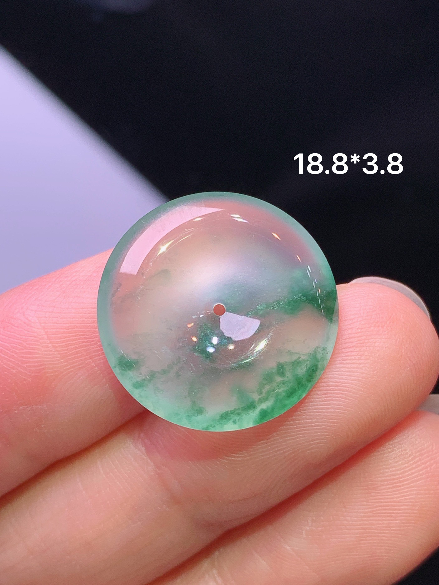 玻璃种飘花平安扣吊坠 玉质细腻 色泽艳丽清新 水润亮眼 整体尺寸18.8*3.8m5