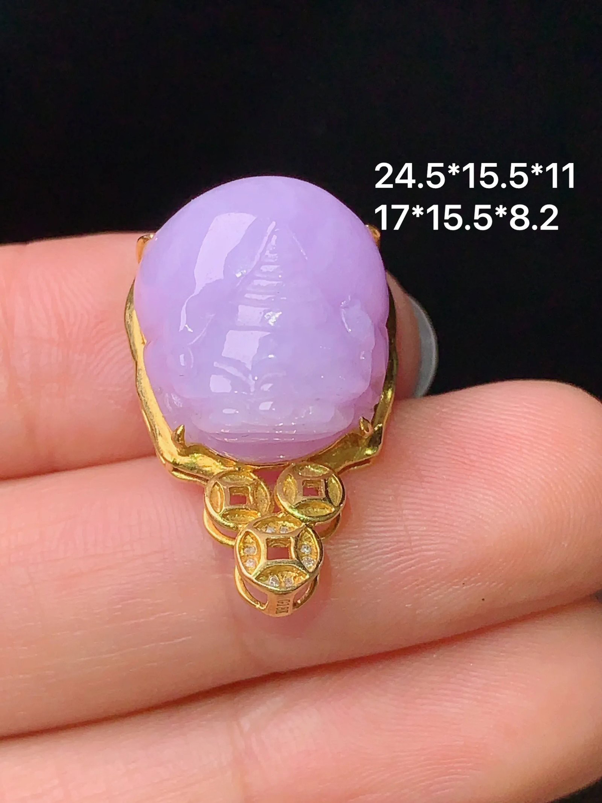 18k金镶嵌紫罗兰貔貅吊坠 玉质细腻 色泽艳丽  整体尺寸24.5*15.5*11