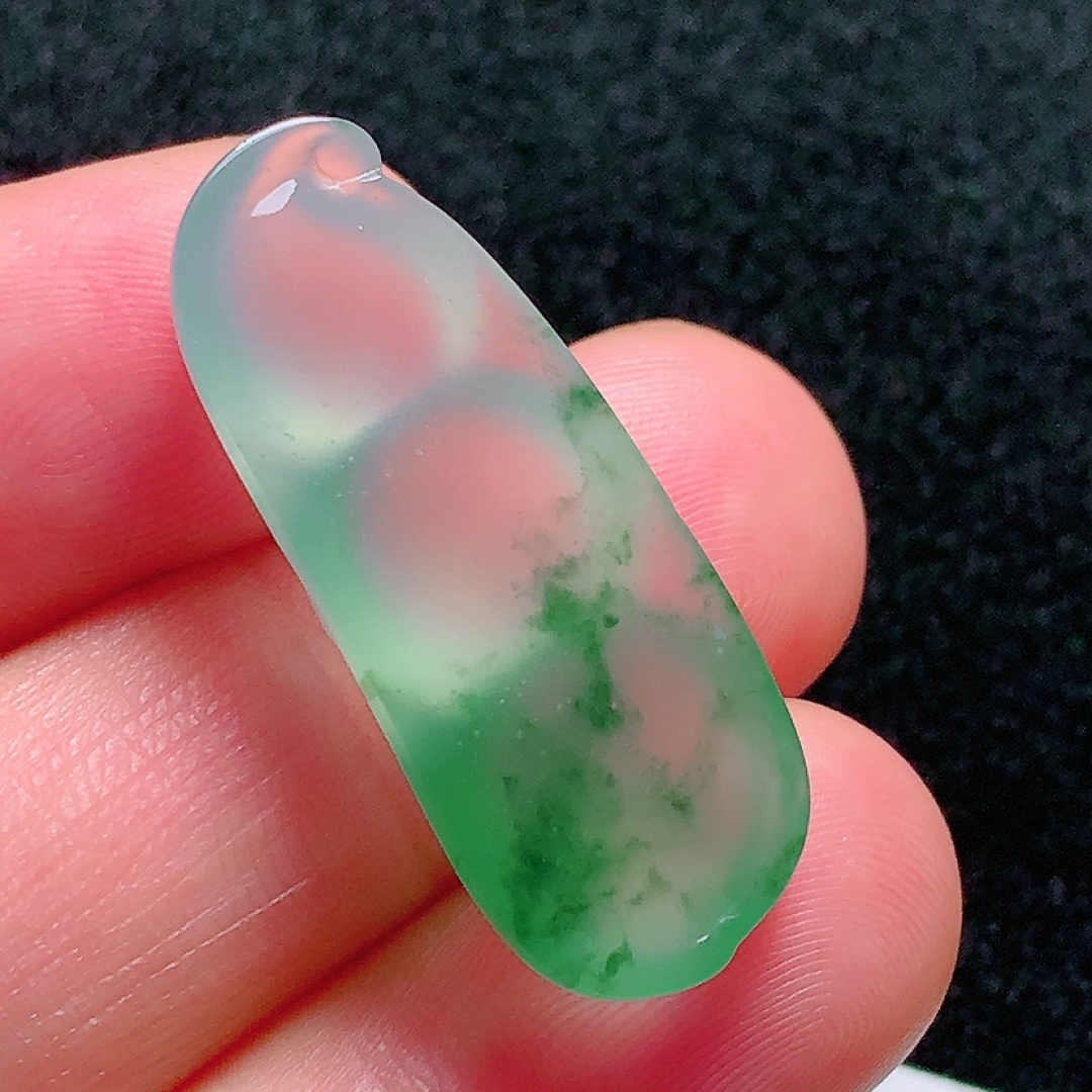 ️冰种飘花福豆，种老水头好，又冰又润，饱满无裂，尺寸：32.4/13.1/6.2mm，ss50182a