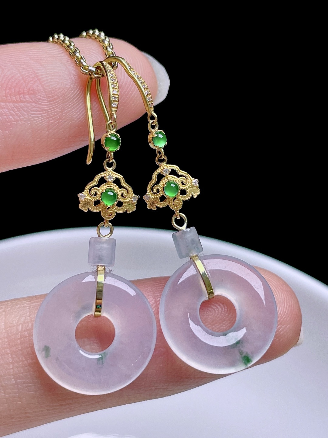 ️ 冰飘花甜甜圈耳坠 飘花灵动，种老水润，18k金镶嵌 整体：37 裸石：13.8/2.9