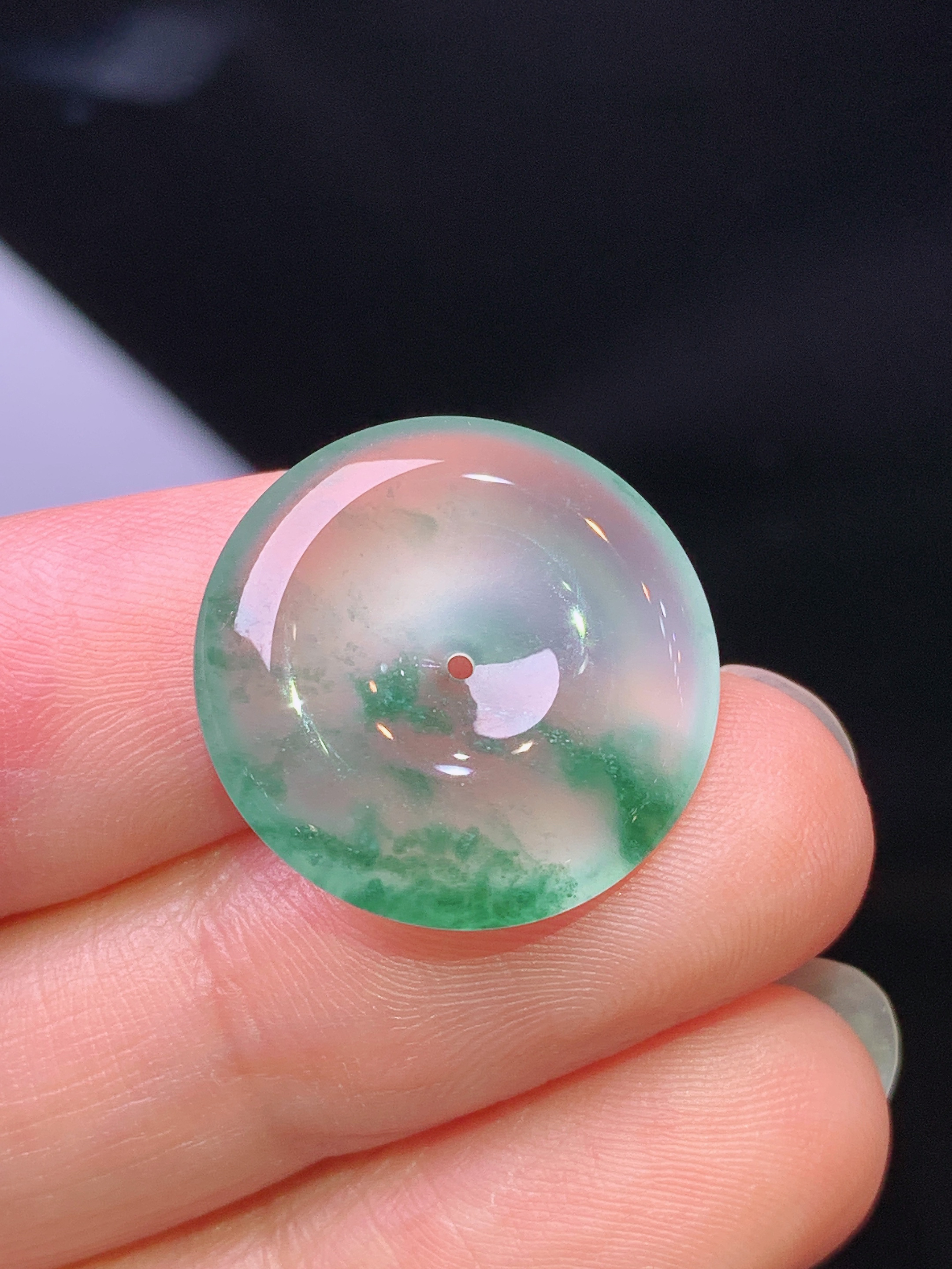 玻璃种飘花平安扣吊坠 玉质细腻 色泽艳丽清新 水润亮眼 整体尺寸18.8*3.8m5