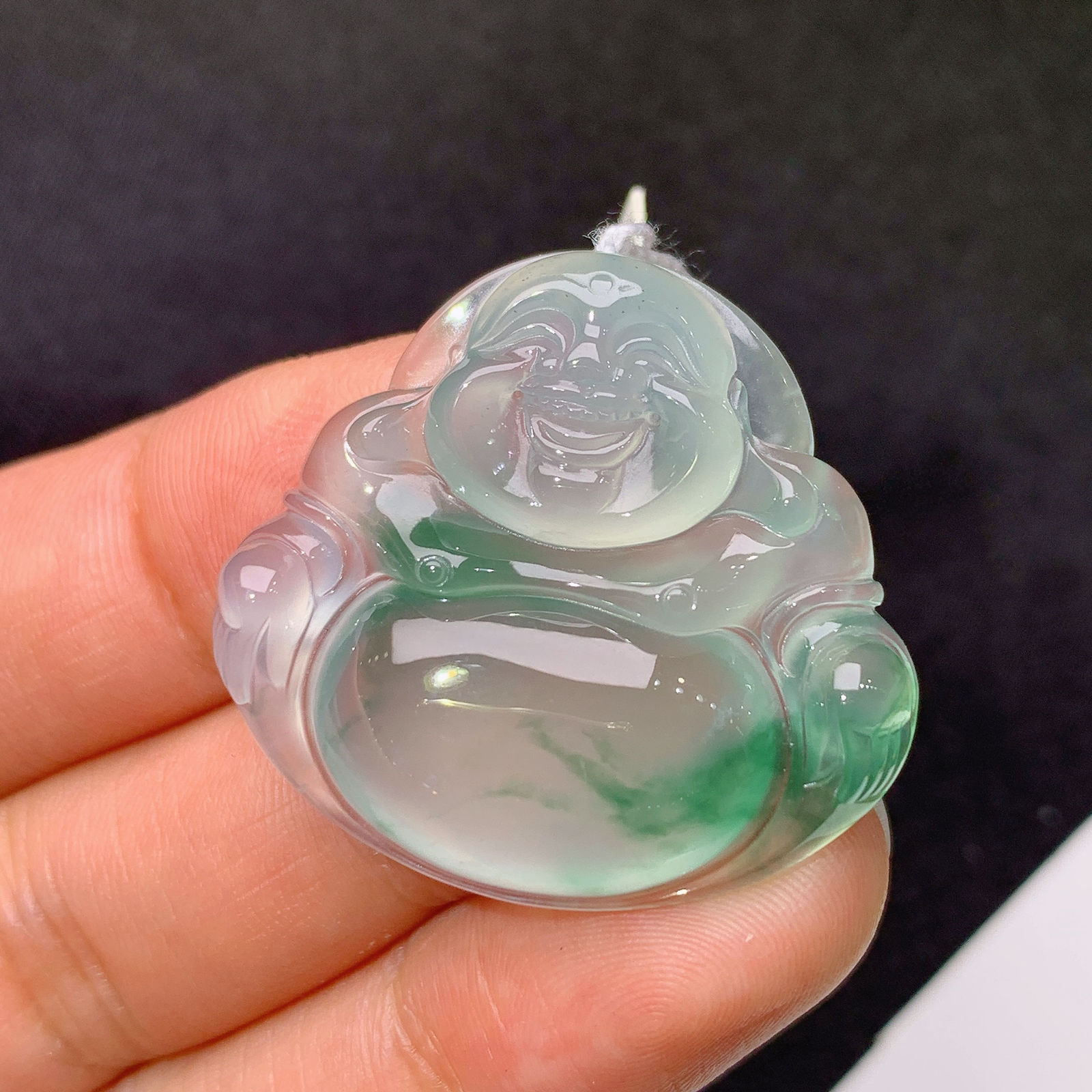 冰飘花笑佛吊坠 冰冰润润，玉质细腻，品相好，种水足，Fl 尺寸29.3*31.7*6.3