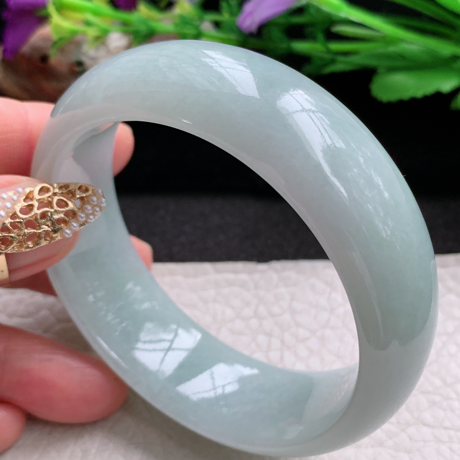 js实拍55.5*19.6*8轮胎镯 天然缅甸翡翠a货手镯白月光厚装正圈玉镯子