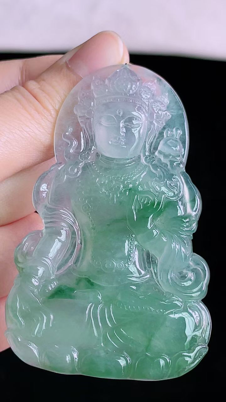 【翡翠名称】老种高冰飘花度母吊坠挂件
【翡翠尺寸】68.8/43/5.6mm
【翡翠描述】宝贝种老水