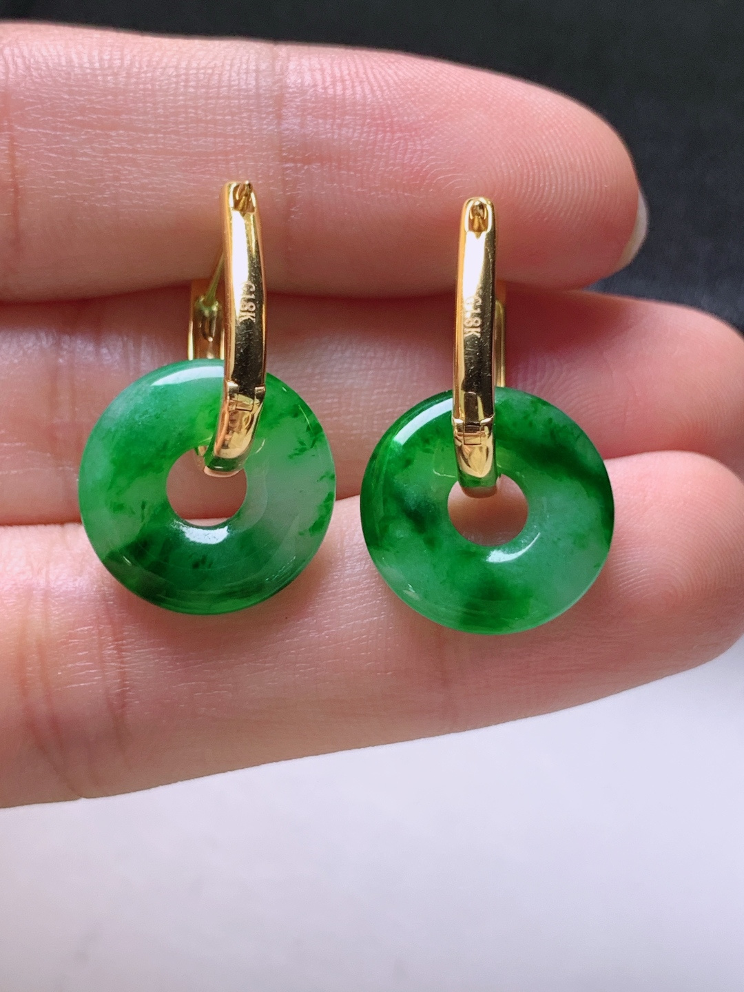 ️ 冰阳绿甜甜圈耳坠，无裂色阳，裸石14.3-2.8