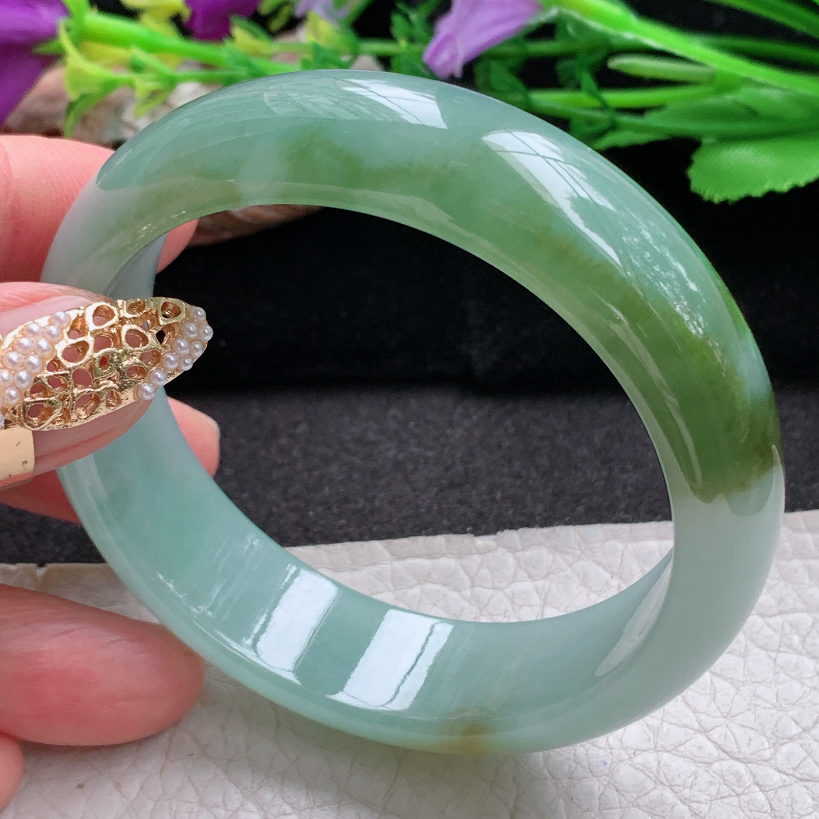 hh实拍55*16.2*7.8招财轮胎镯 天然缅甸翡翠a货手镯女款双彩厚装正圈玉镯子