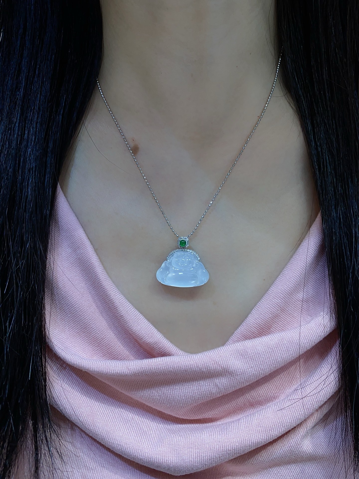 冰种 纯白 大肚佛公  18k金 整体尺寸24.8-25.8-6.4，ss