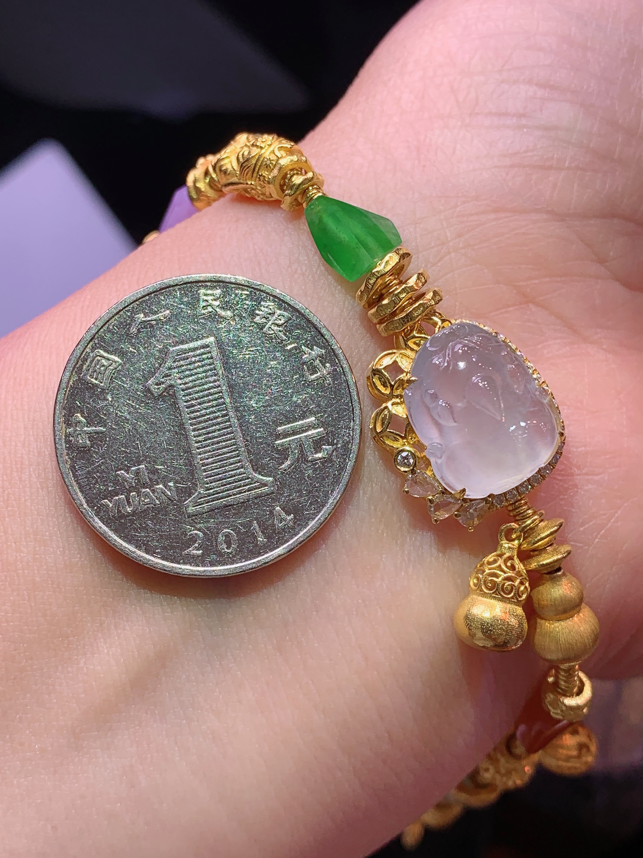 18k金钻镶嵌冰种貔貅手链 玉质细腻 色泽艳丽清新 水润亮眼 整体尺寸160*15*9.5m5