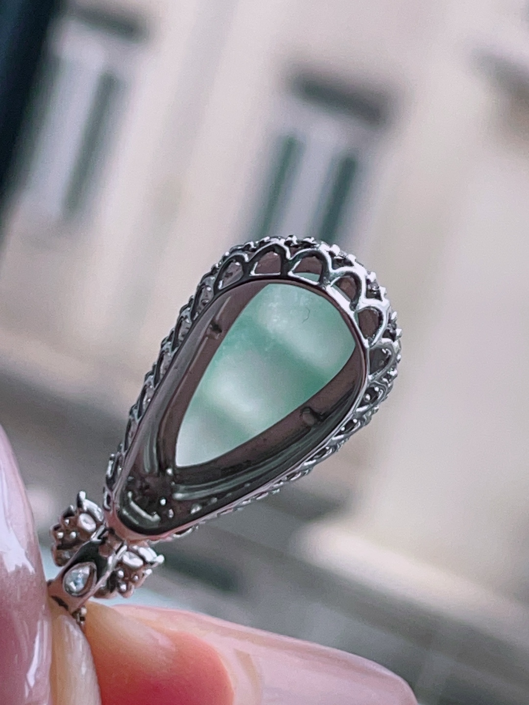 ️ 福豆，冰润通透，种老起光，18k金镶嵌 31.2/12.7/11.4，裸石 20.1/9.9