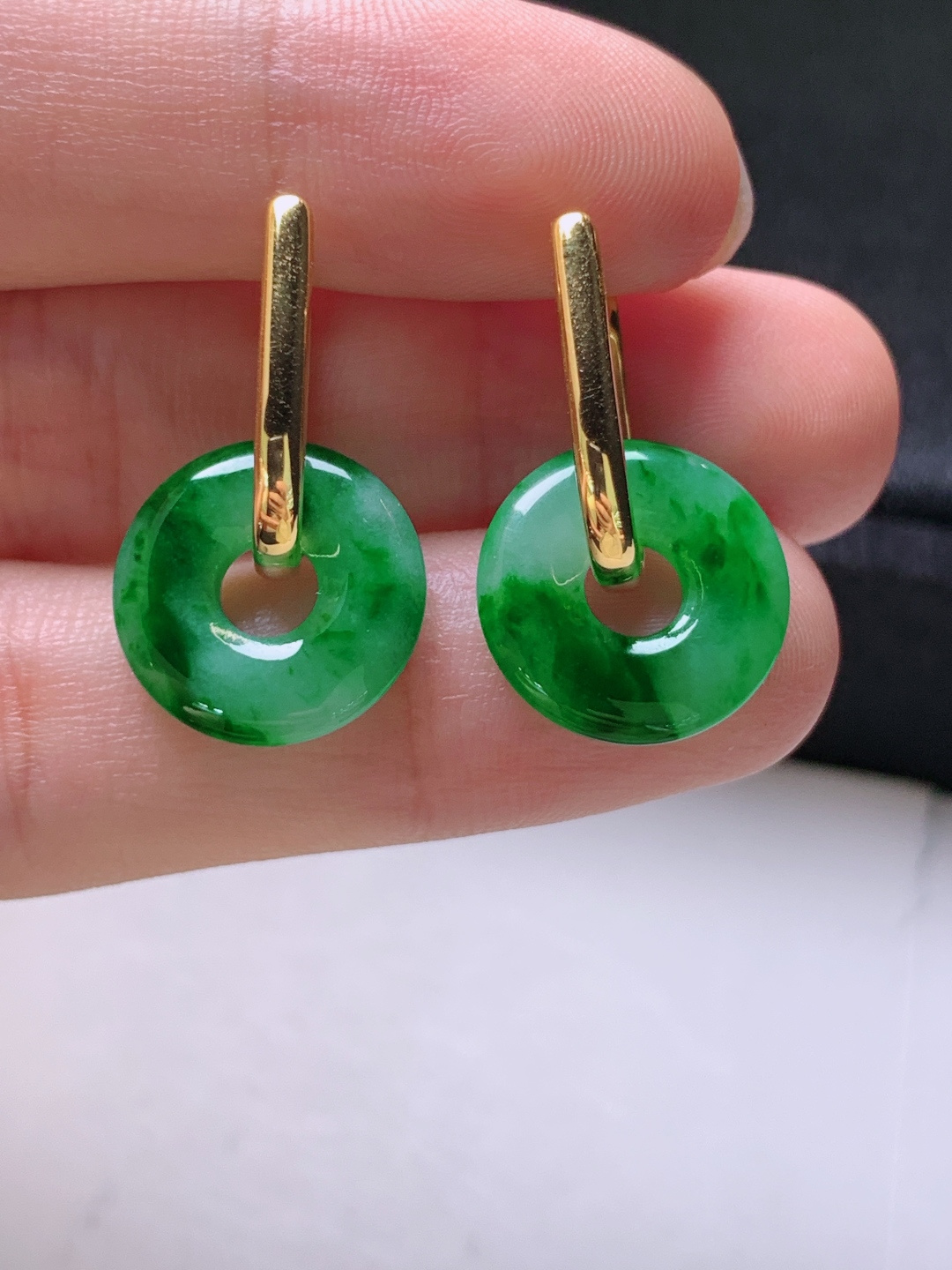 ️ 冰阳绿甜甜圈耳坠，无裂色阳，裸石14.3-2.8