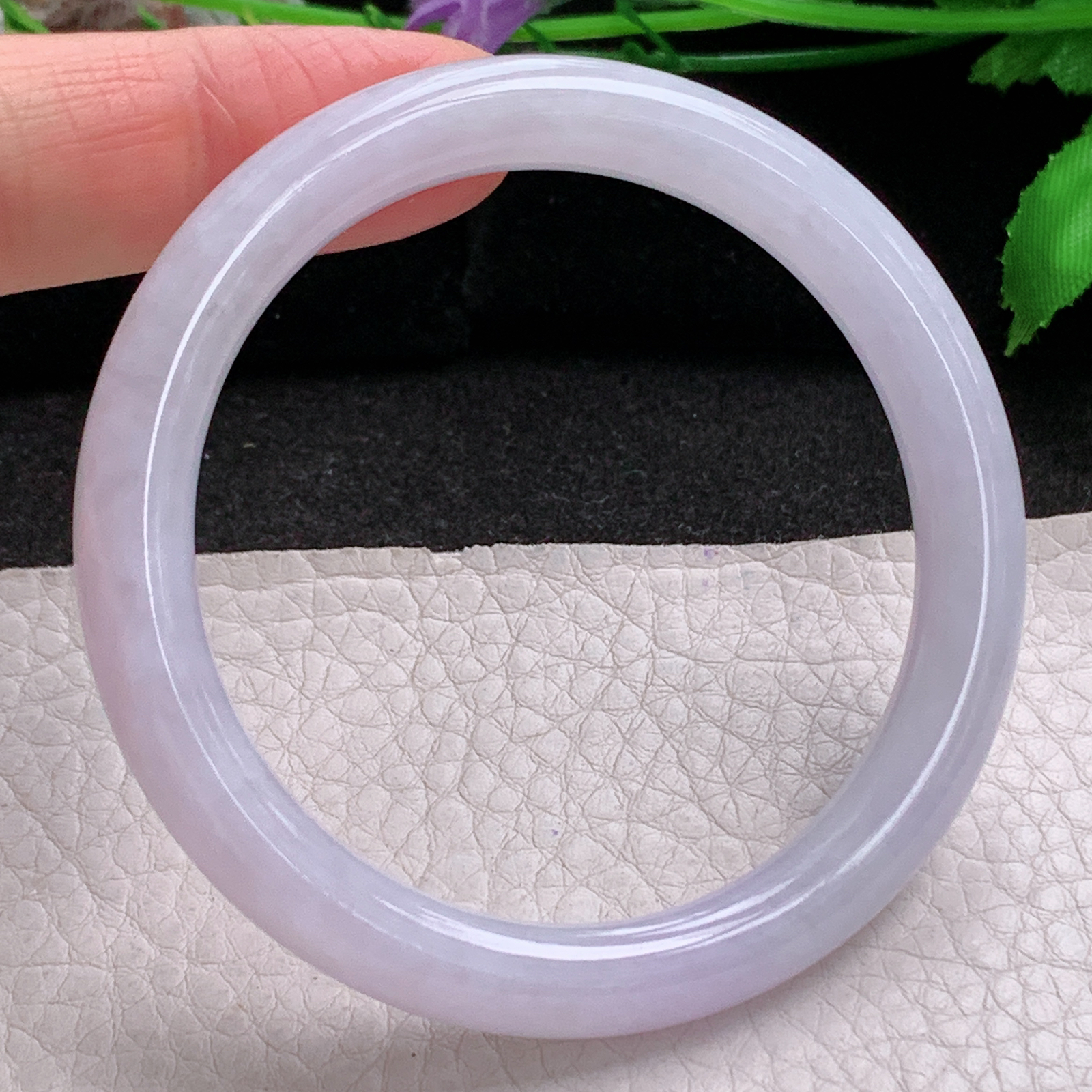 n小圈口52.5*8.5*8美人镯 天然缅甸翡翠a货手镯淡紫圆条叮当镯 玉镯子