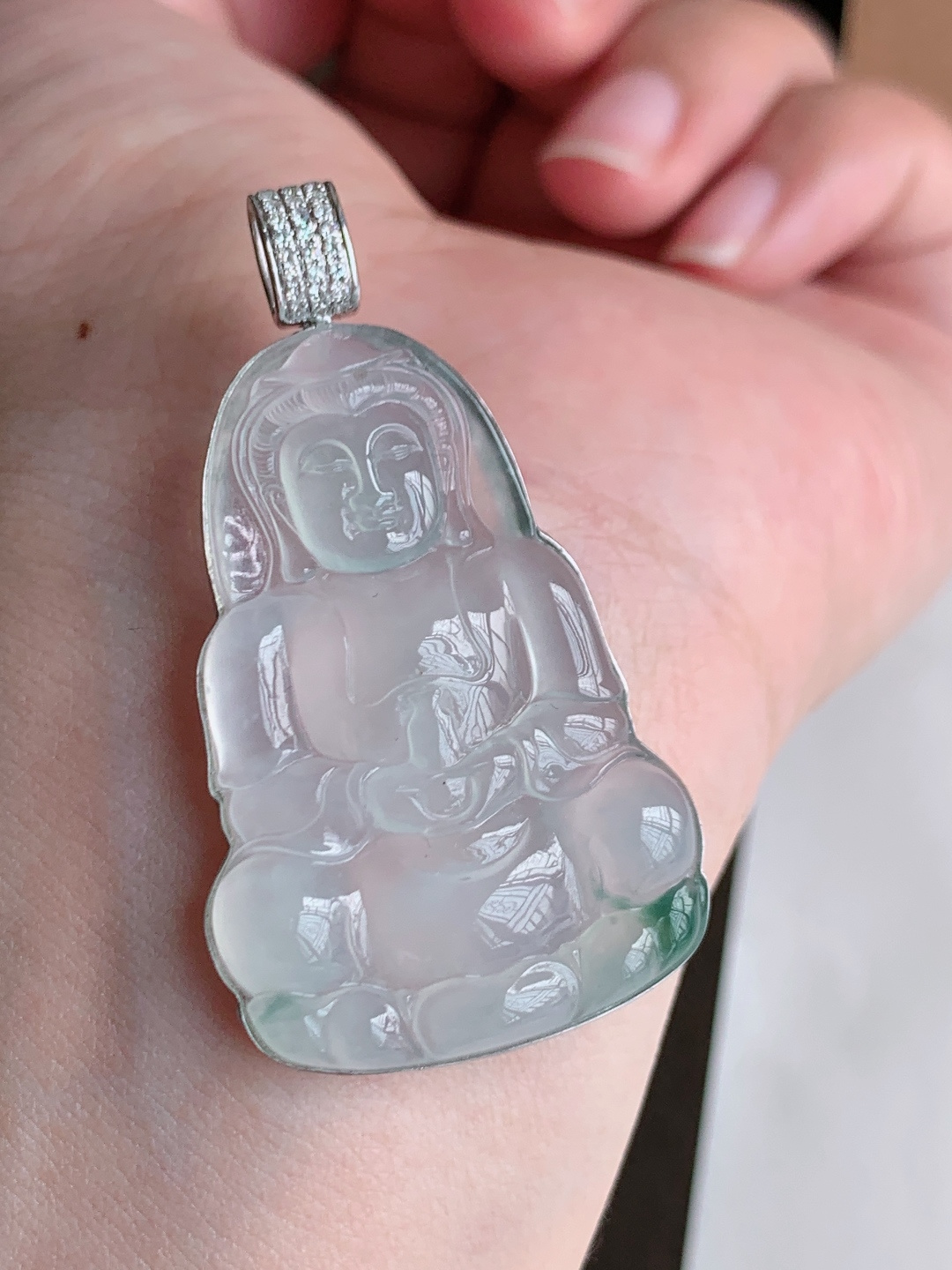️ 冰种飘花观音吊坠，无裂通透莹润，裸石39-27.1-5，自然光拍摄